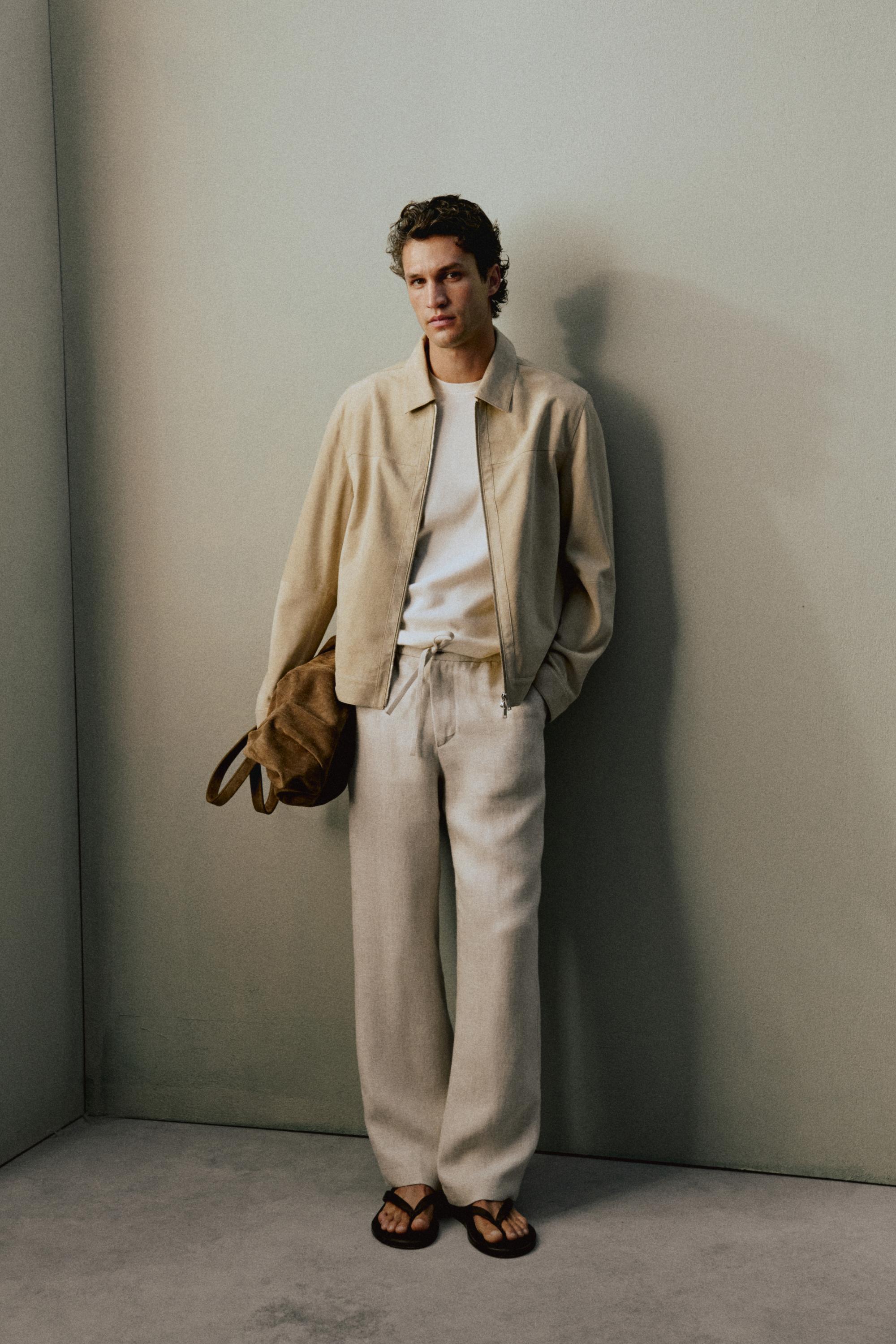Suede leather collar jacket — Light Beige