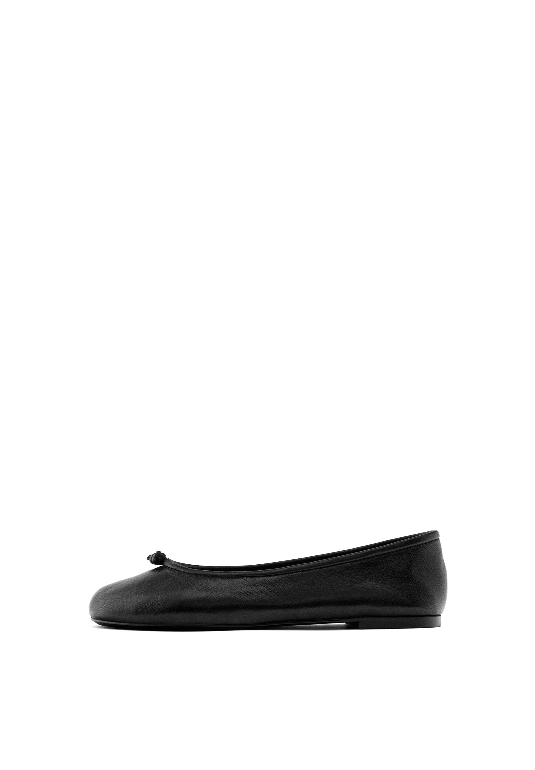 Leather knot ballerina flats — BLACK