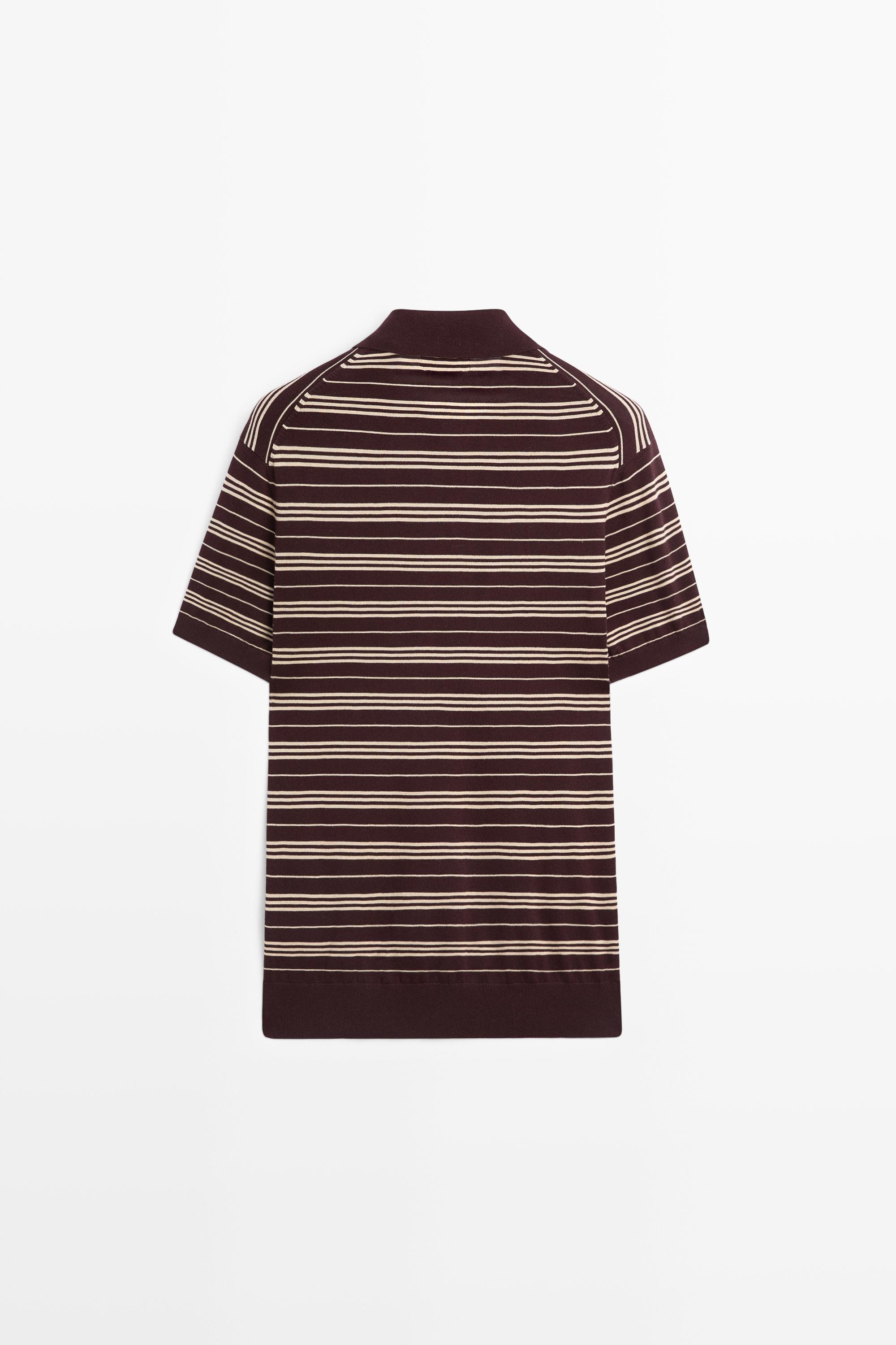 100% Cotton Striped Knit Polo Sweater — BURGUNDY