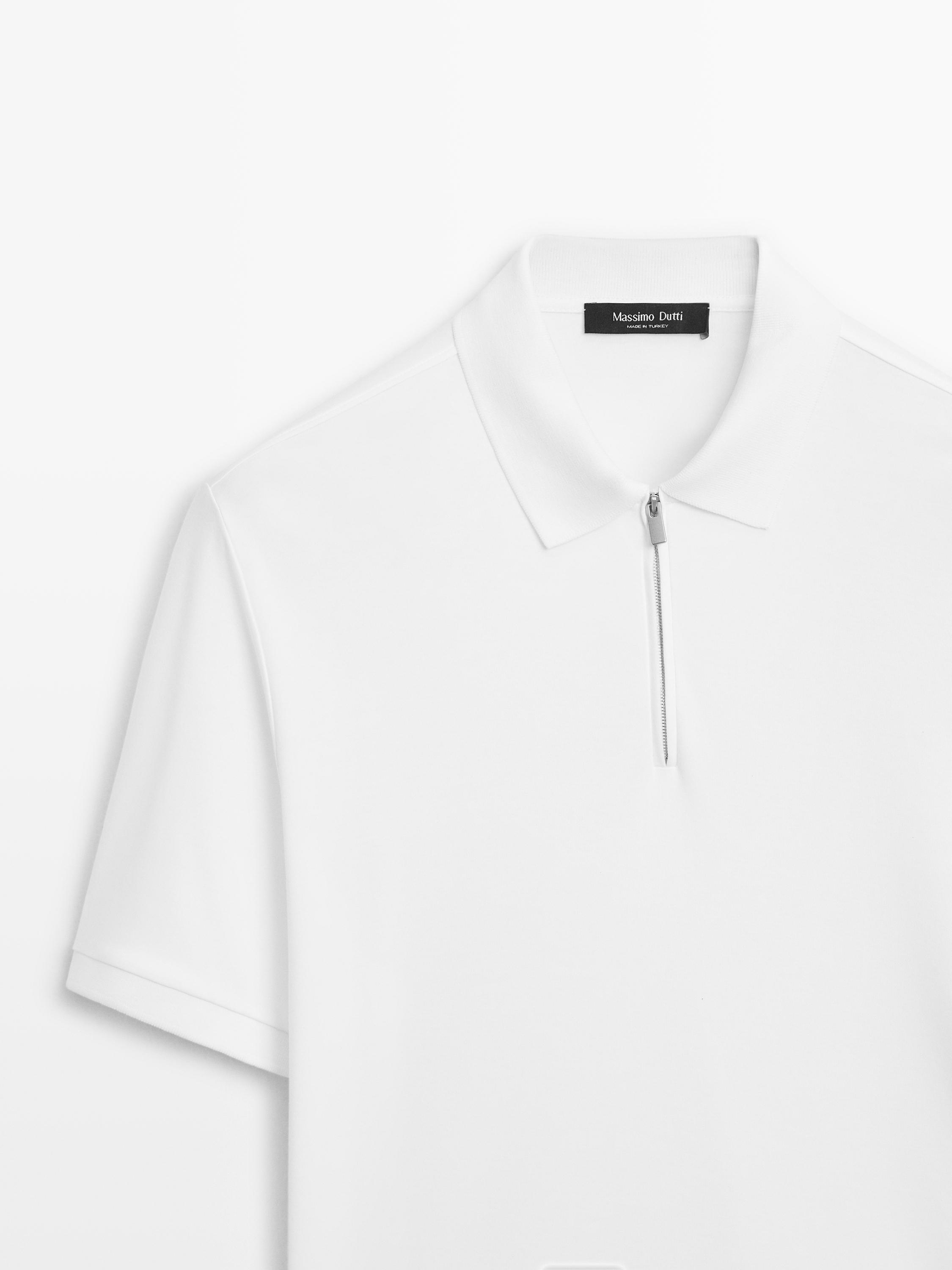 Short sleeve polo shirt with zip-up collar