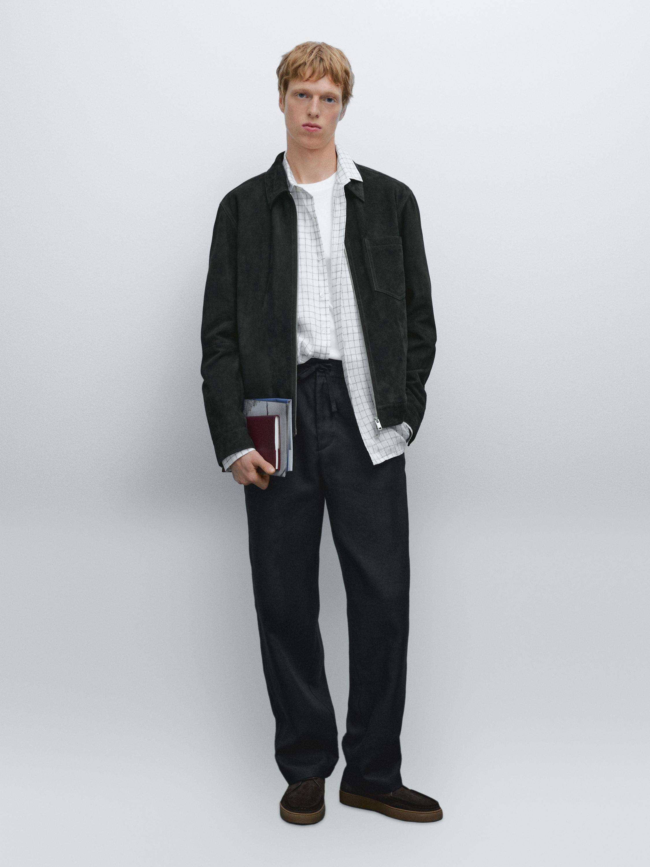 Blouson en cuir effet daim