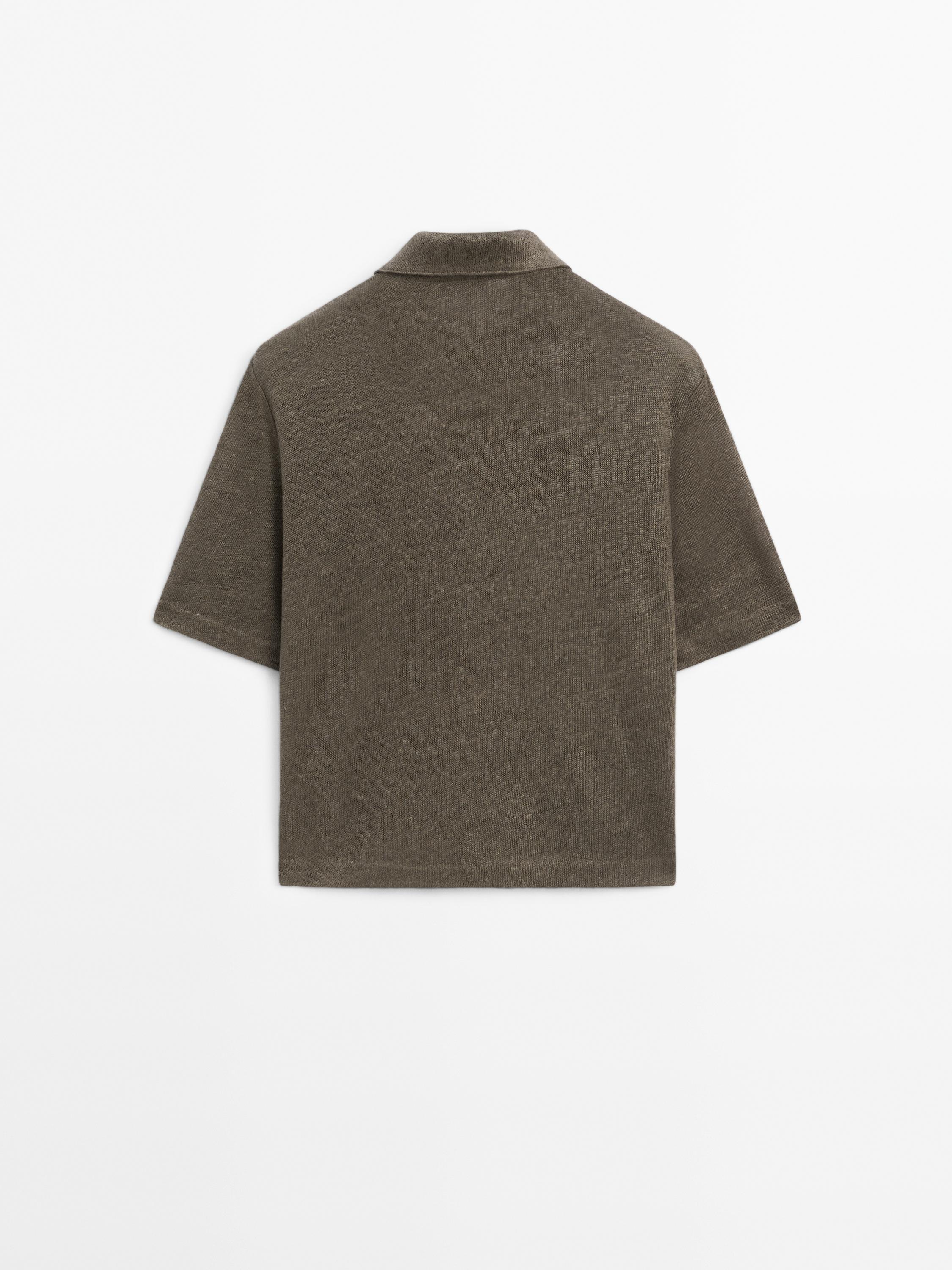 Short sleeve linen knit polo shirt