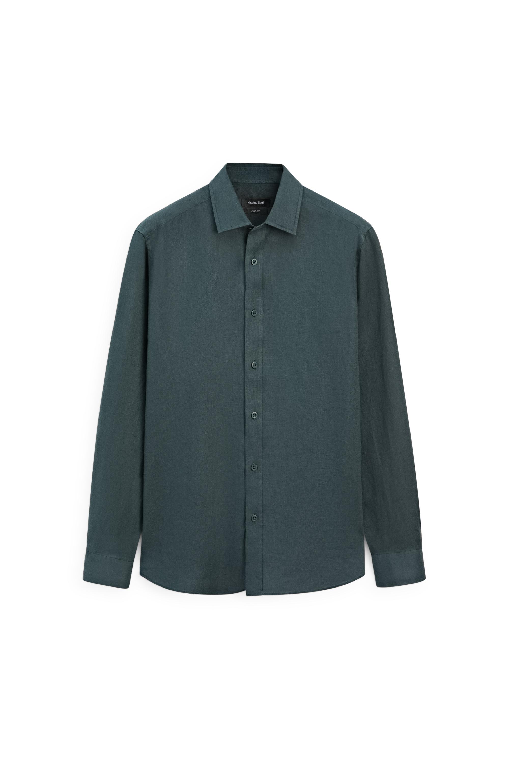 Slim fit 100% linen shirt — Misty blue