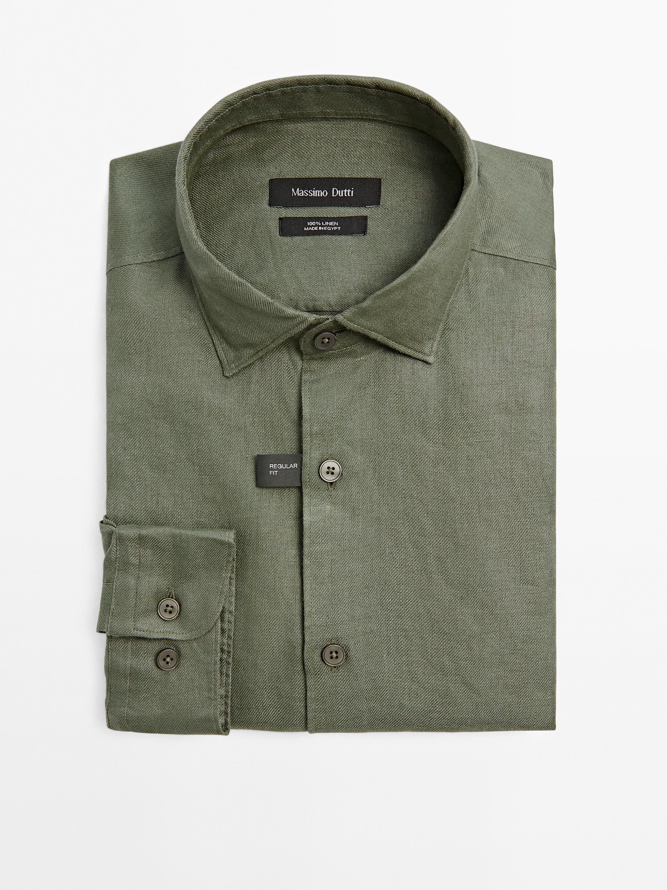 Lightweight regular fit twill shirt · Green, White, Sand