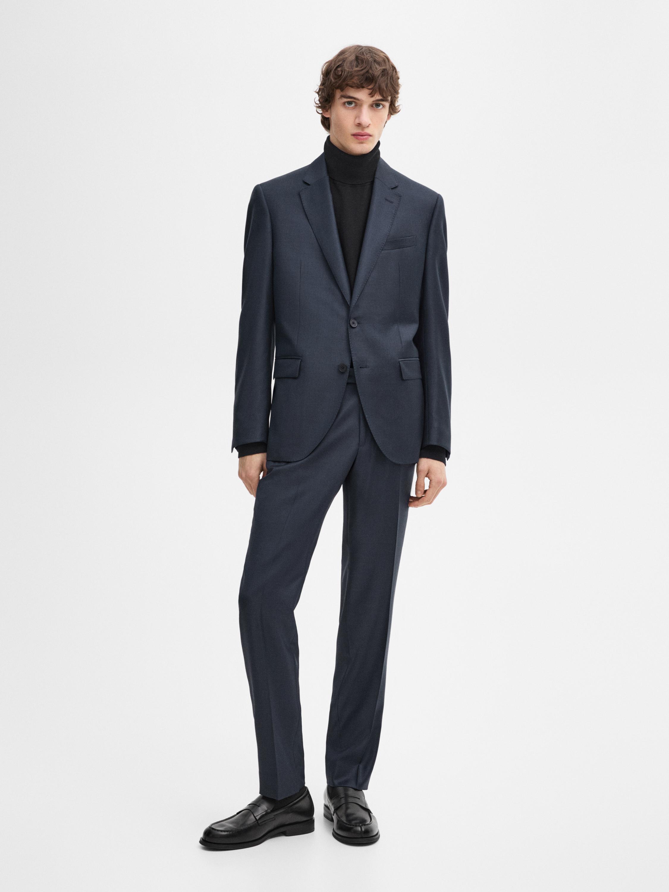 Cotton houndstooth suit trousers NAVY BLUE