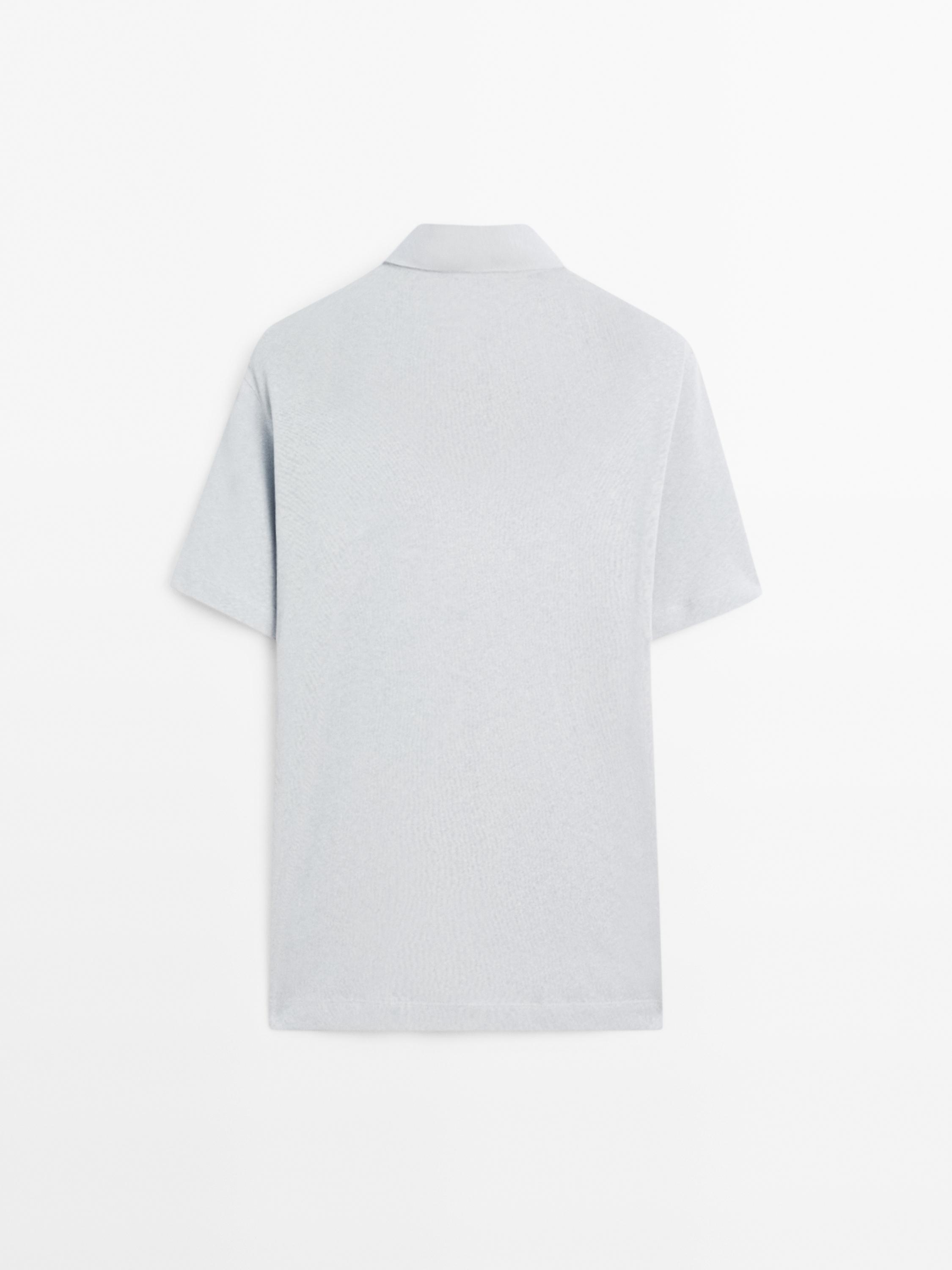 Short sleeve linen blend polo shirt