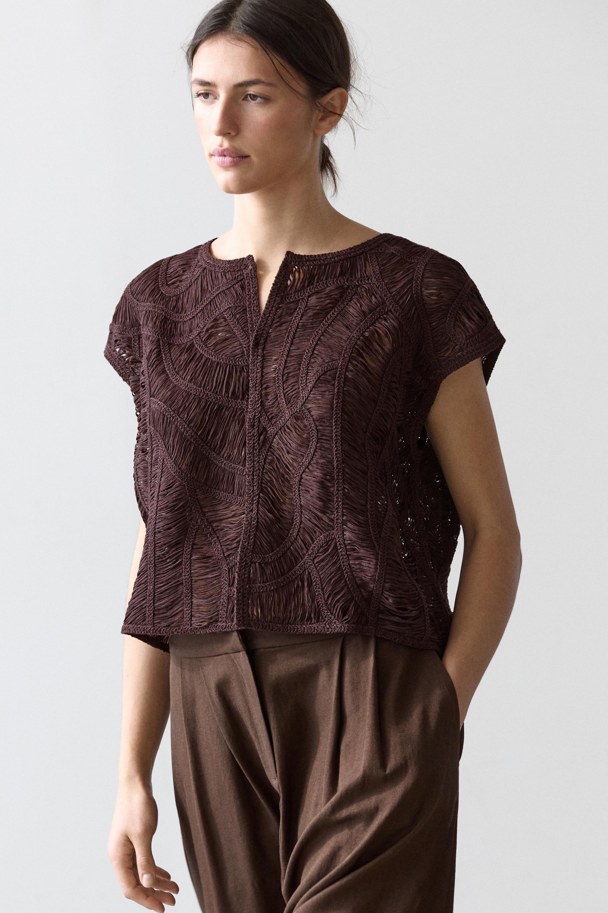 Crochet knit vest — AUBERGINE