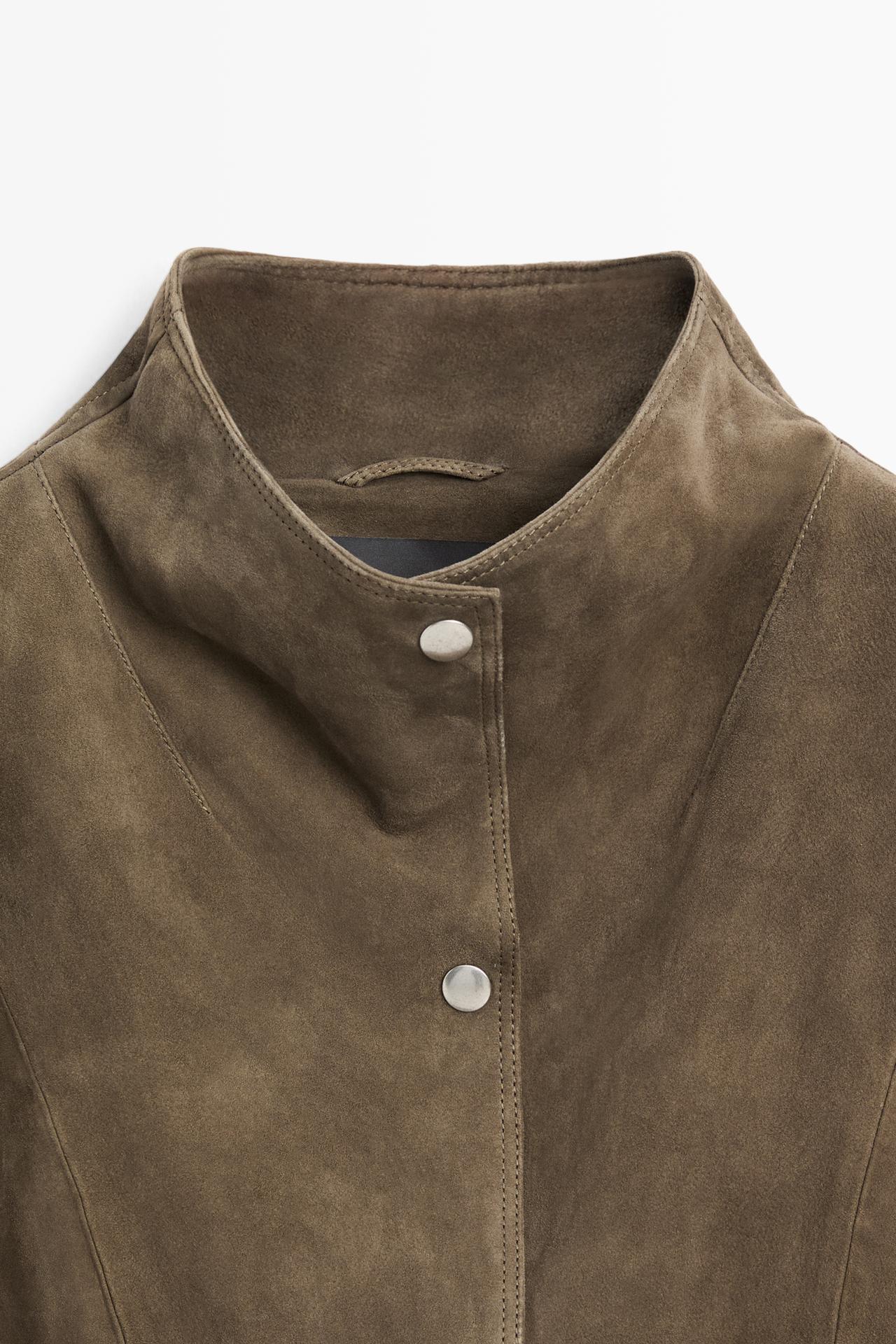 High neck suede jacket — KHAKI
