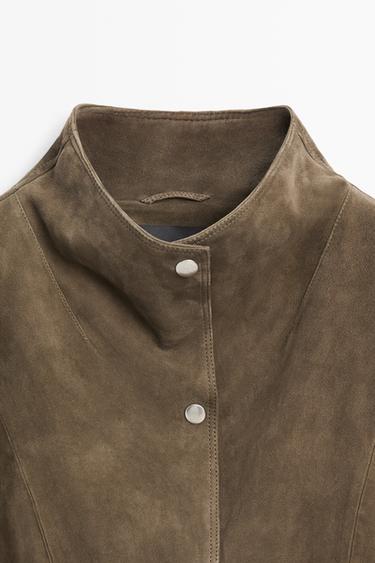 High neck suede jacket — KHAKI 4