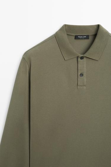 100% cotton micro-textured knit polo shirt — GREEN 4