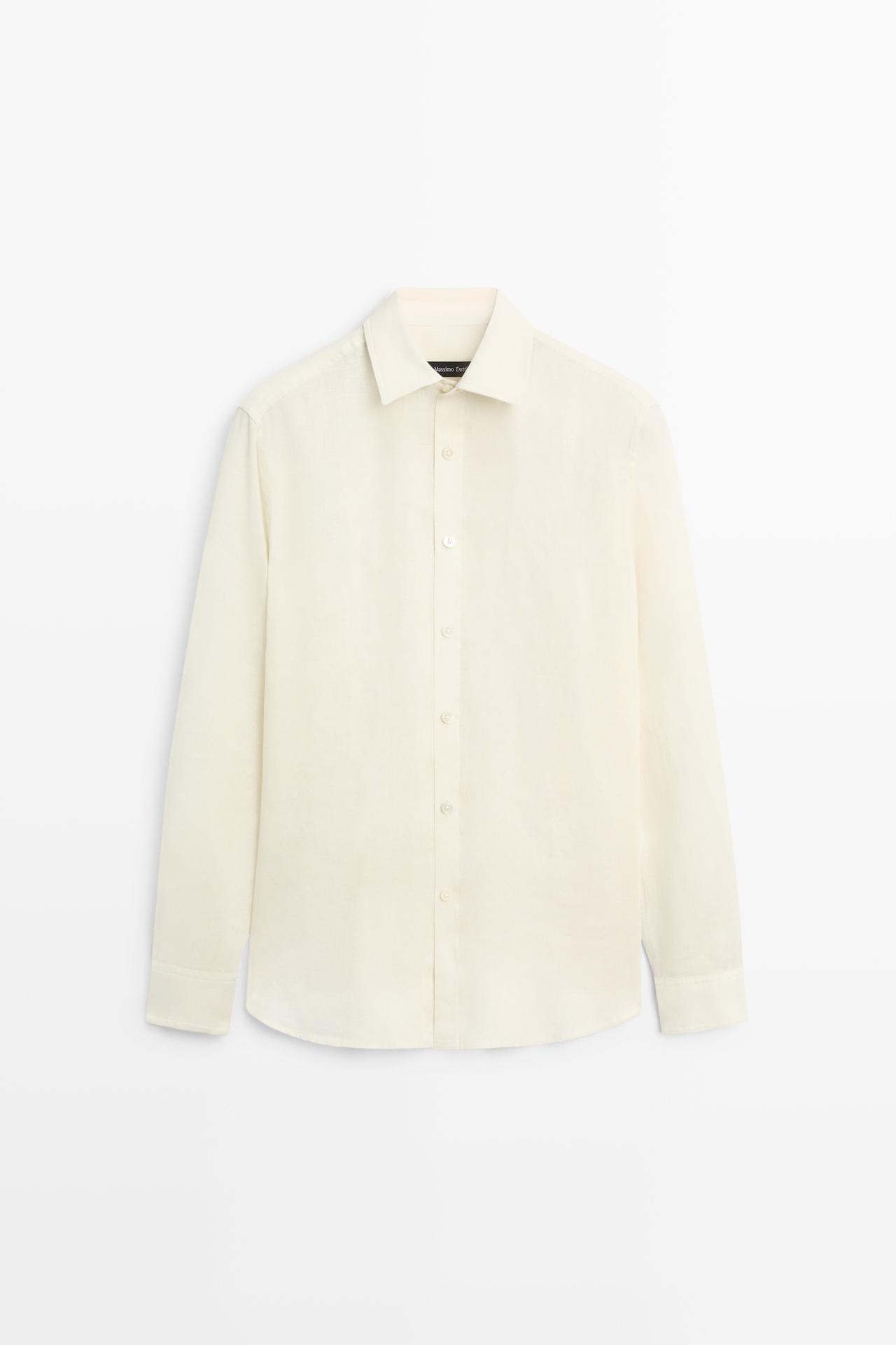 100% linen regular fit shirt — PALE ECRU