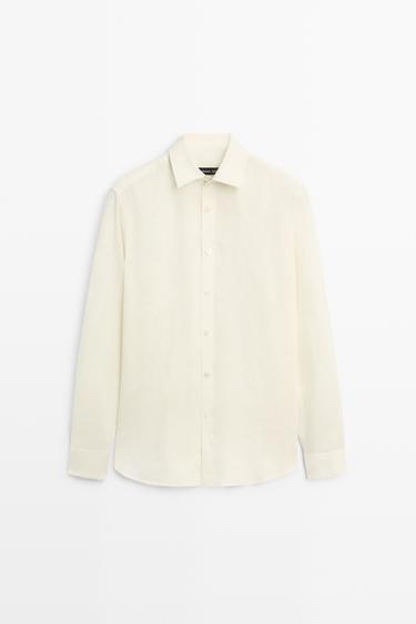 100% linen regular fit shirt — PALE ECRU 2