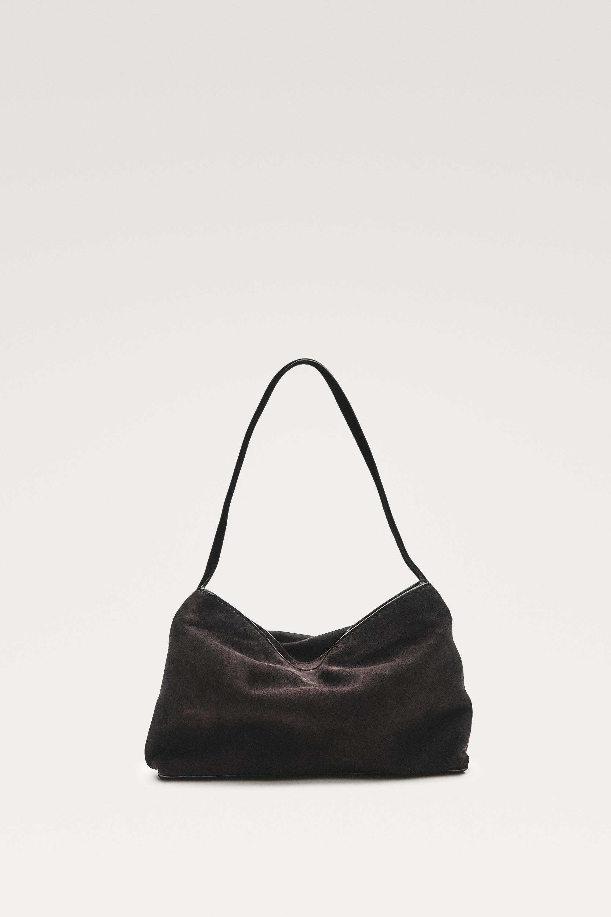 Small split suede leather shoulder bag — Chocolate