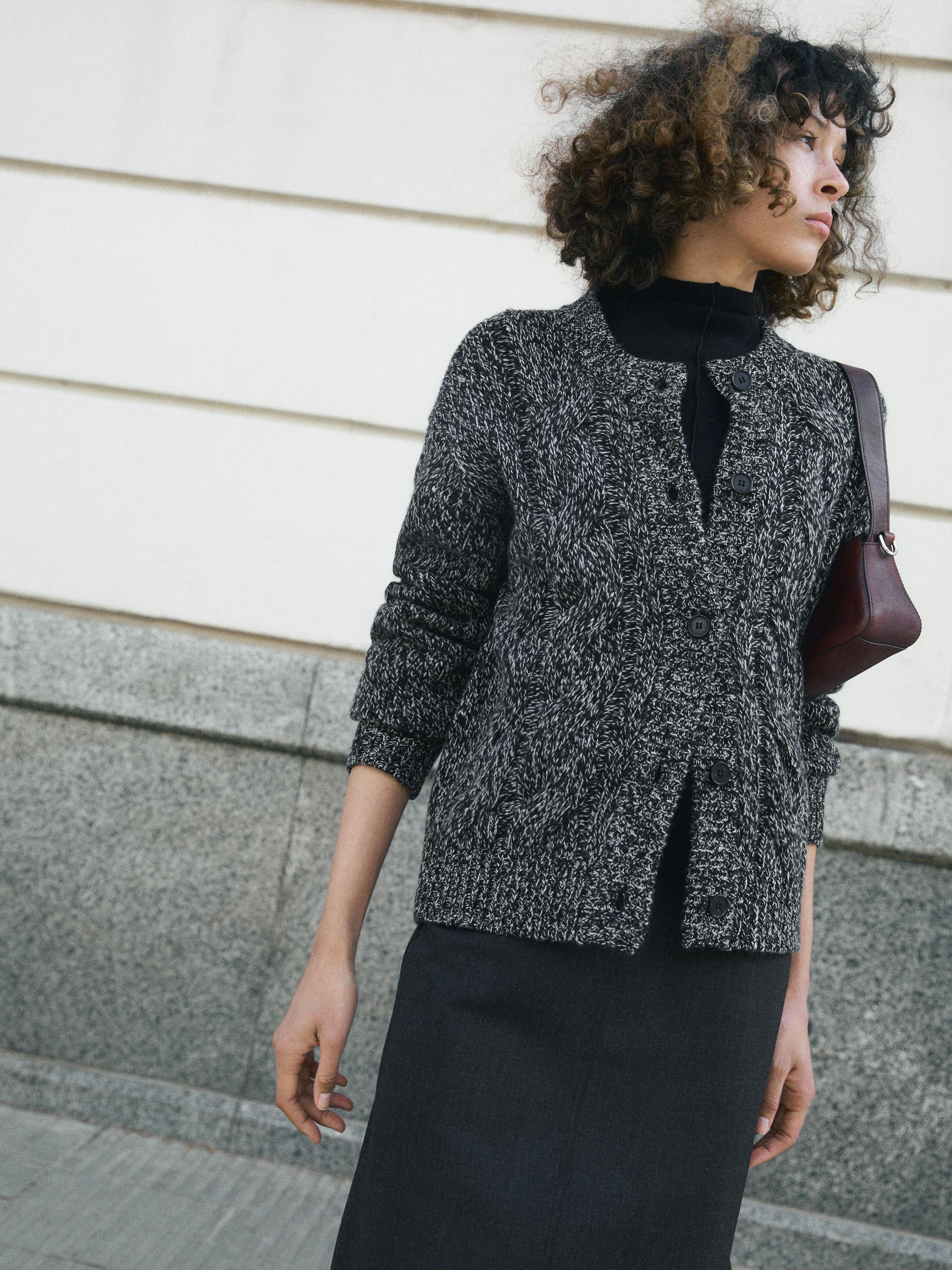 Cárdigan punto trenzado mezcla de lana