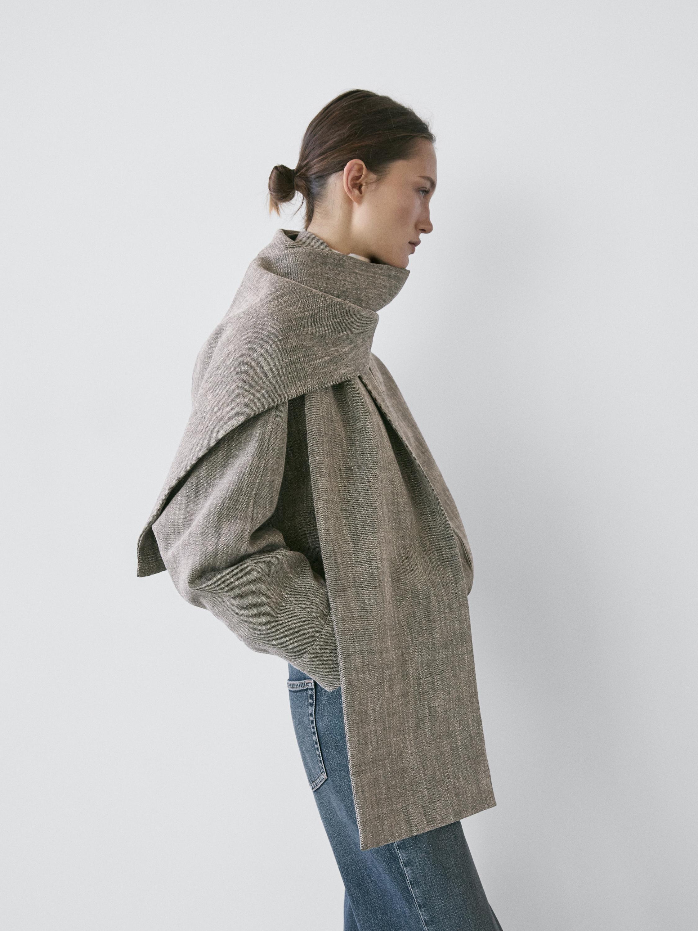 Flecked bomber jacket with scarf — GREY