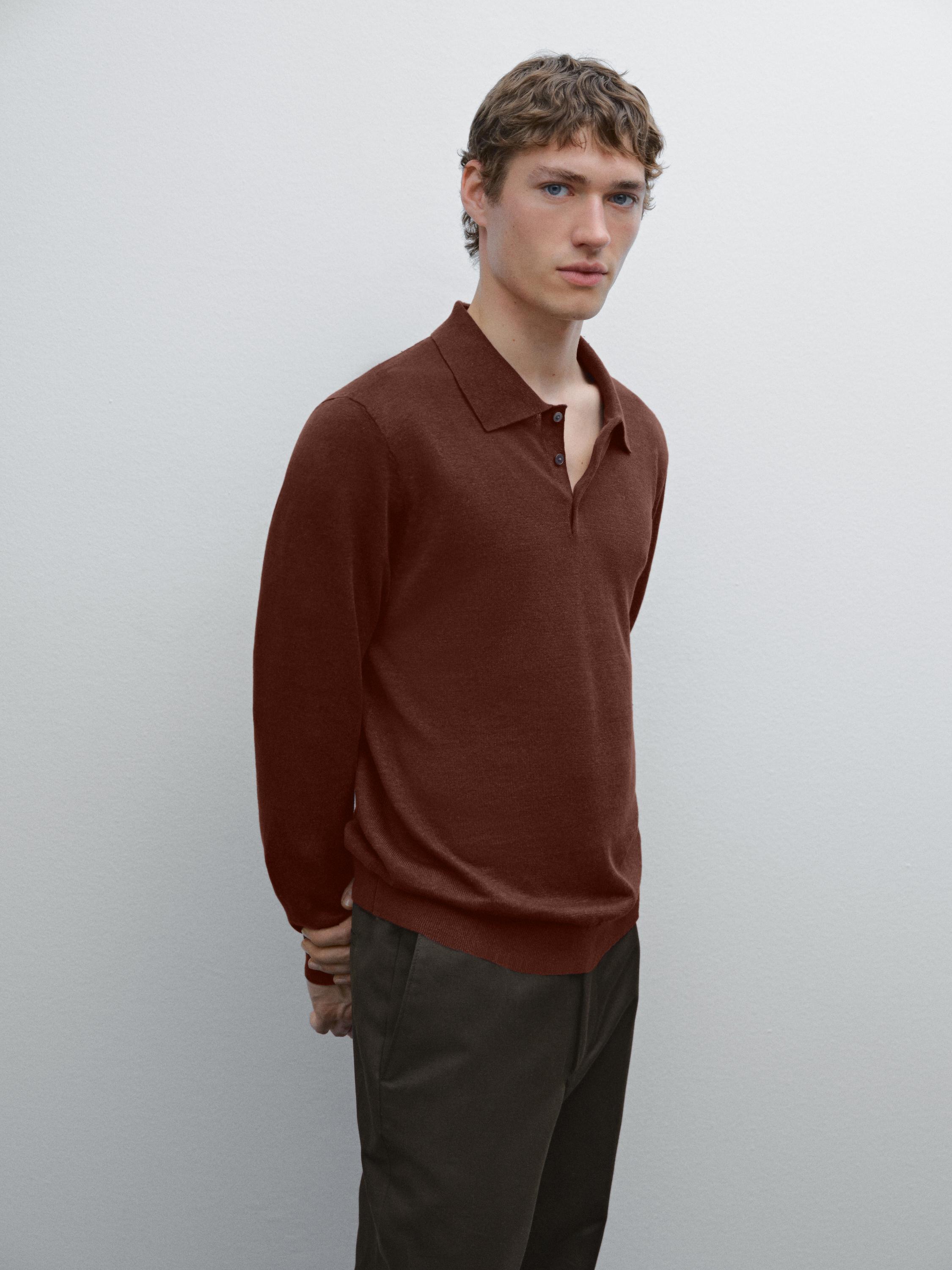 Linen polo collar knit sweater