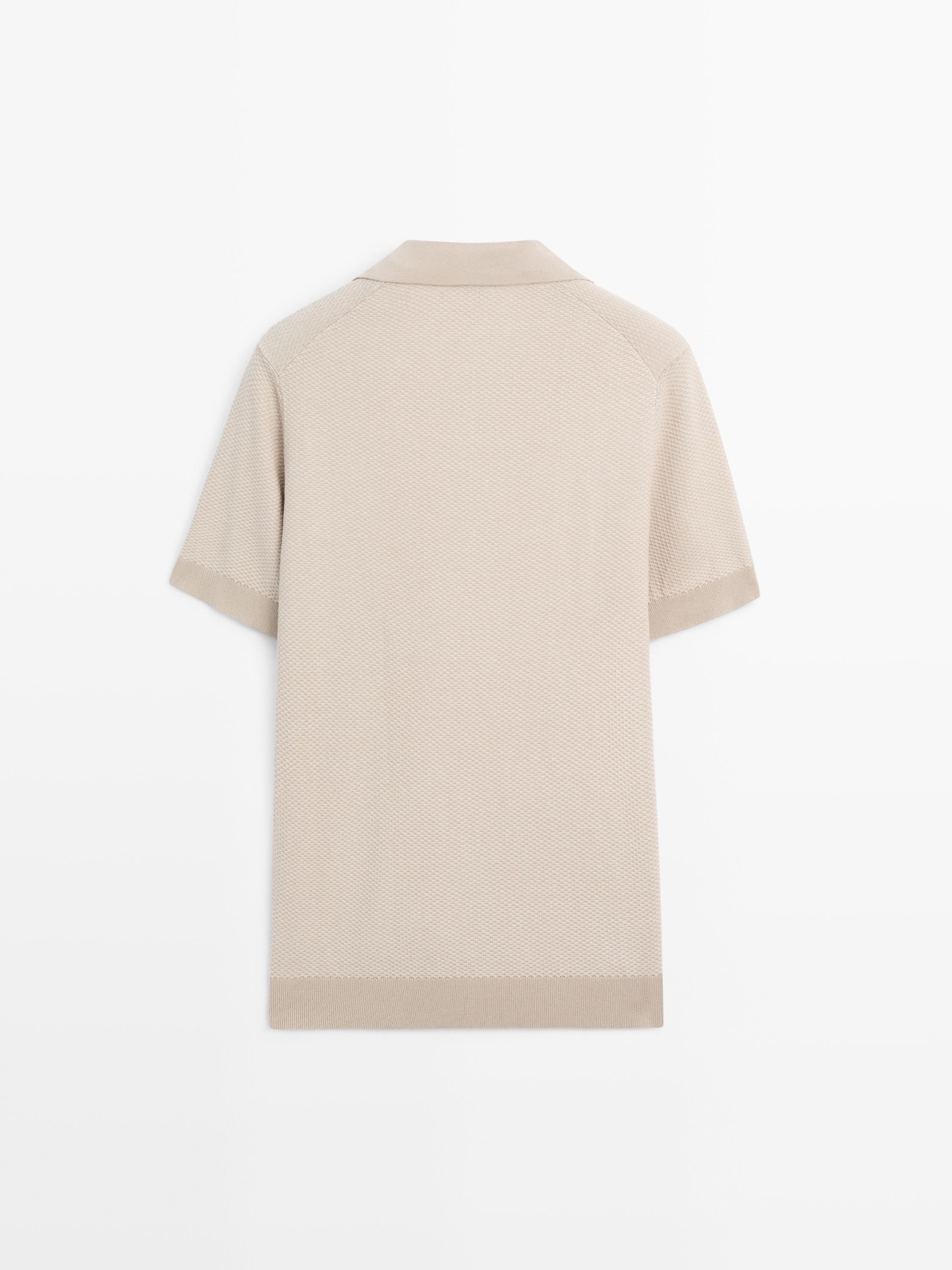 100% cotton textured knit polo sweater — BEIGE