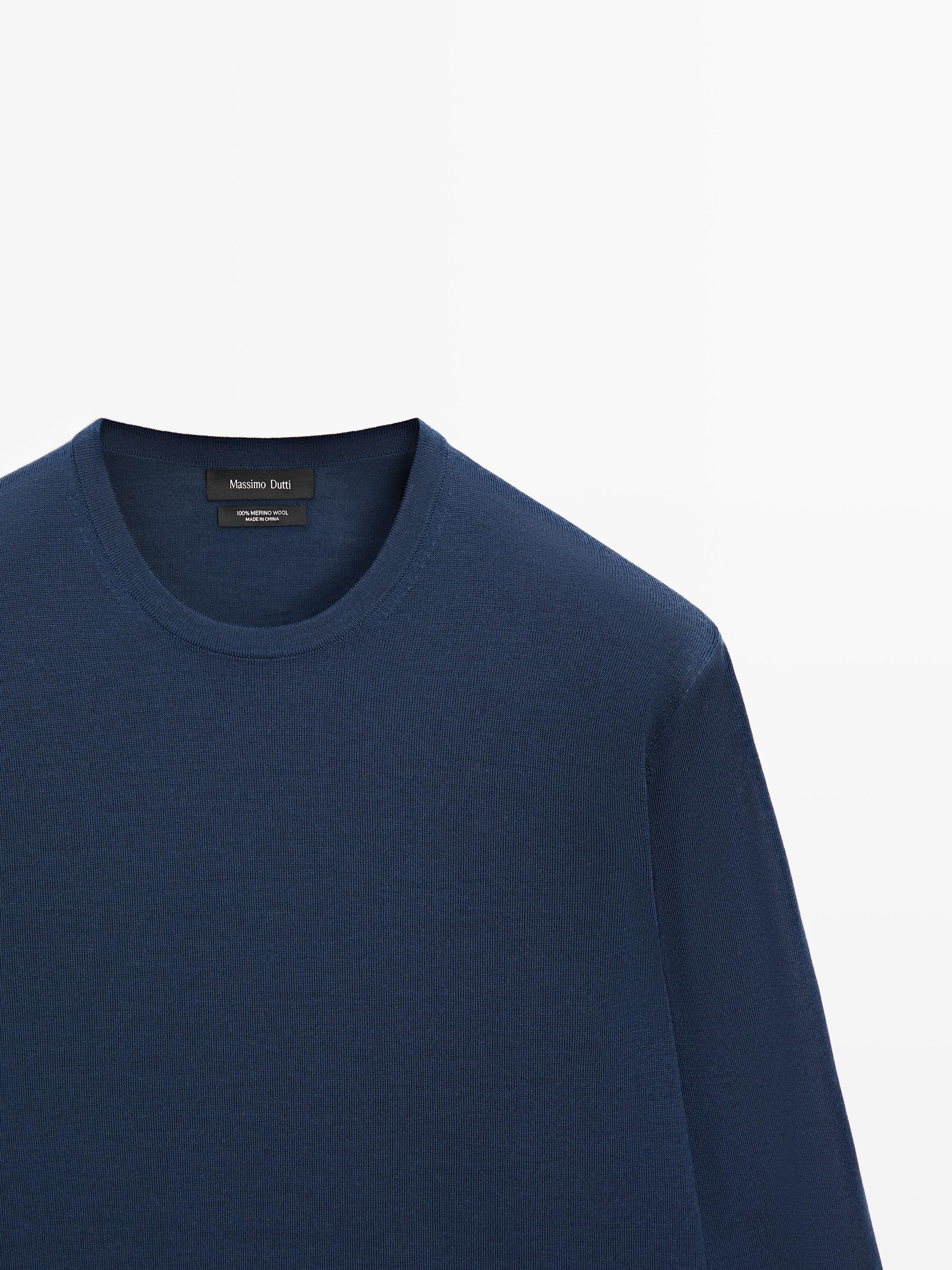 100% merino wool knit sweater — Prussian blue