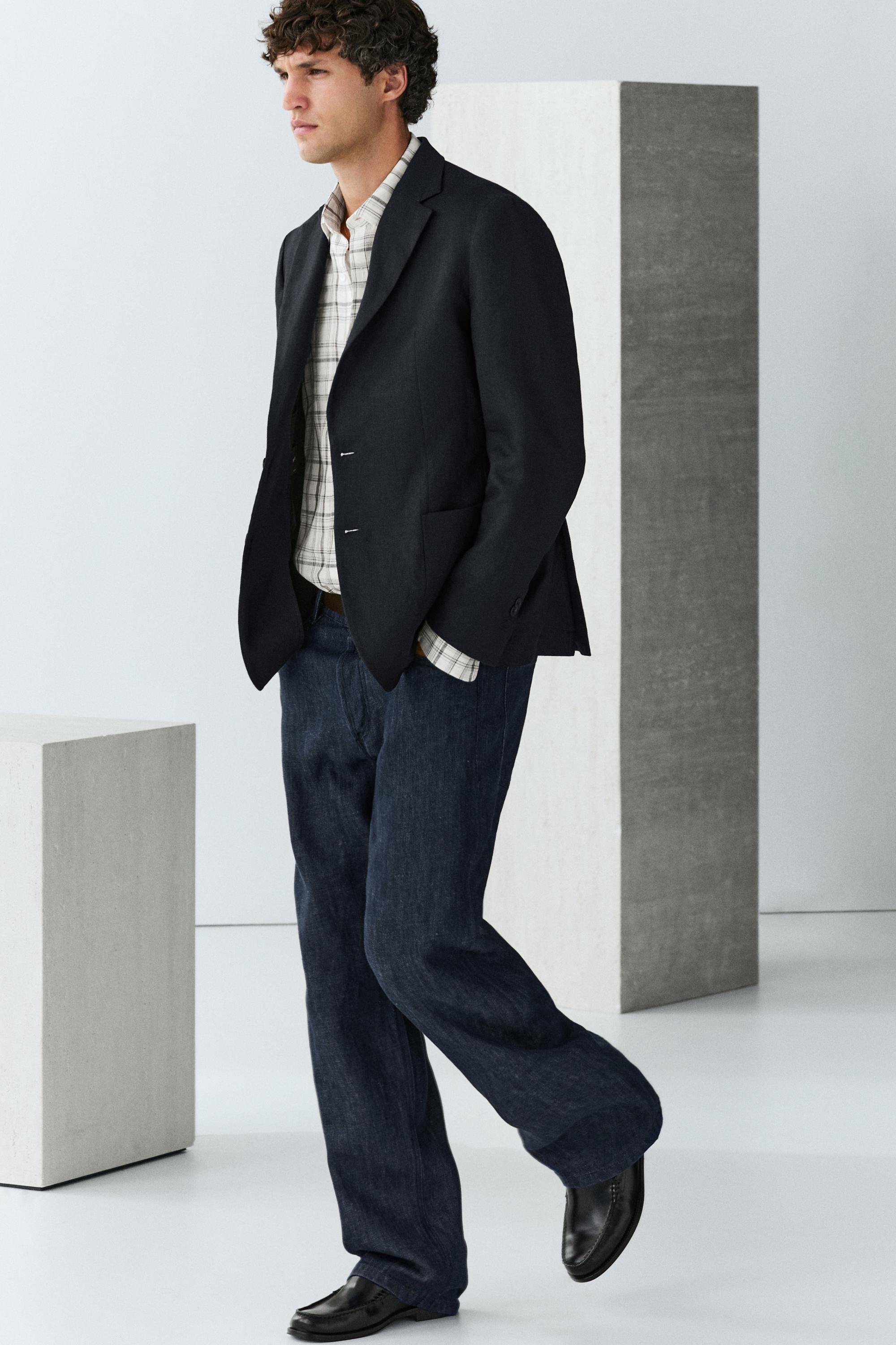 100% linen suit blazer — NAVY BLUE