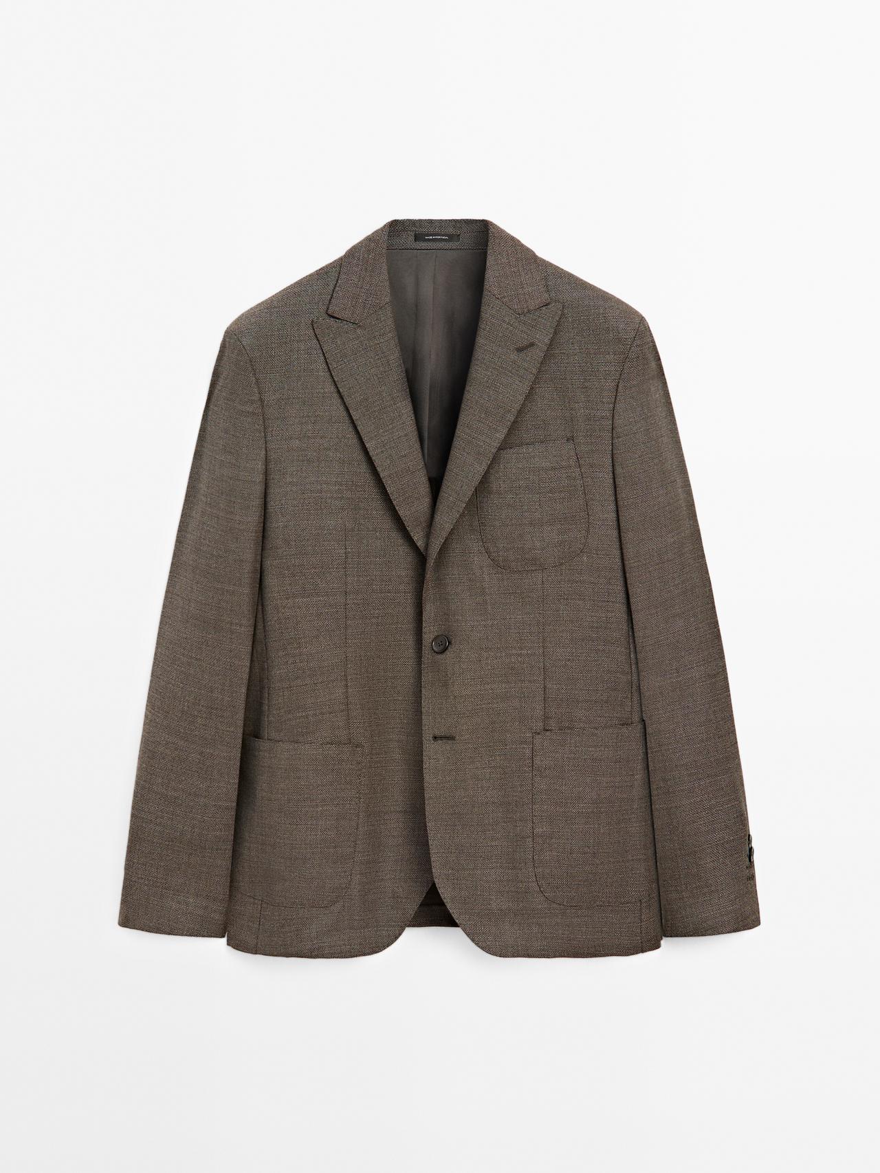 Massimo Dutti - Herre - Strukturvævet Blazer I 100 % Uld - Sand - 46