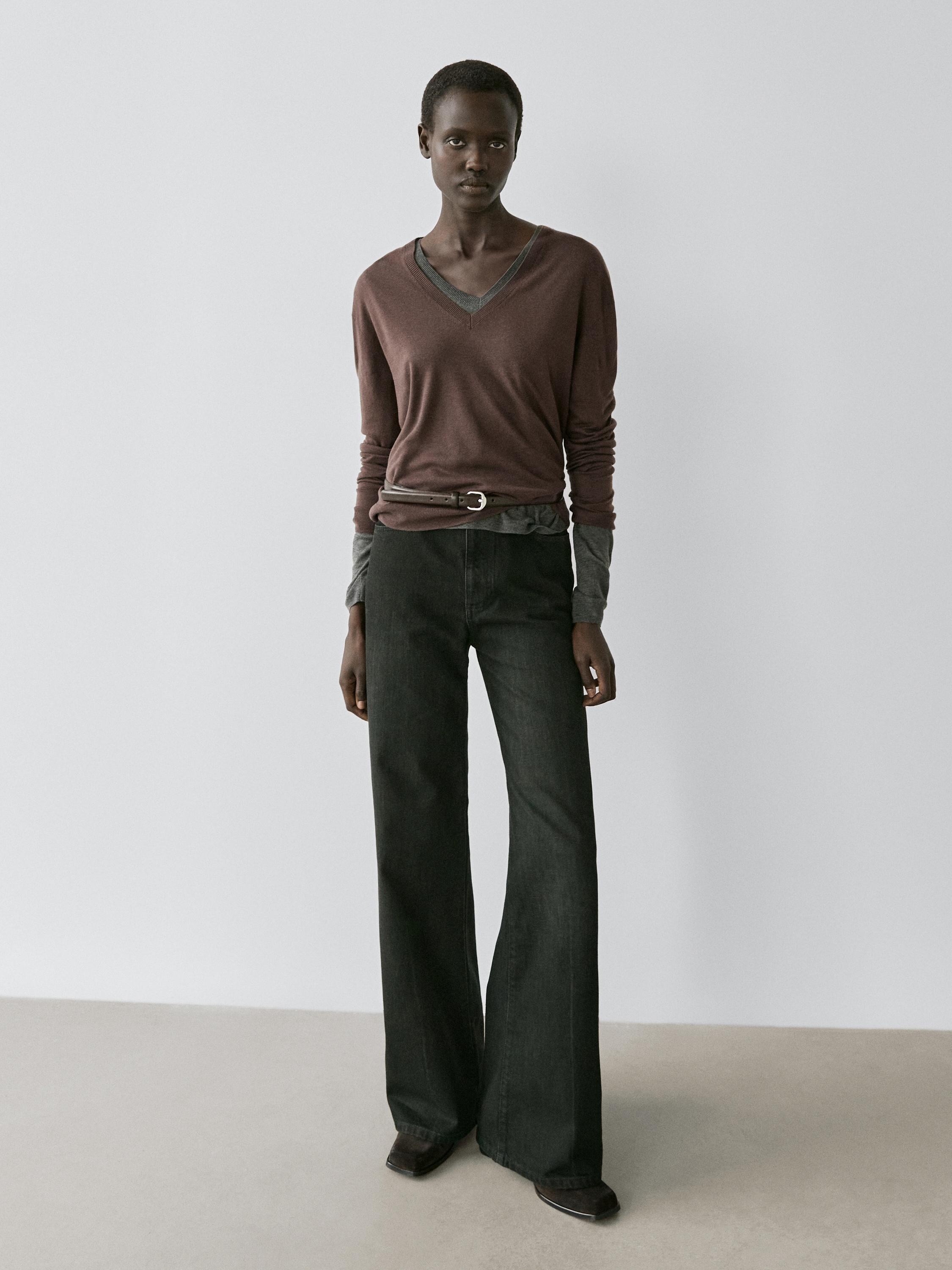 Straight-leg high-waist jeans — BLACK