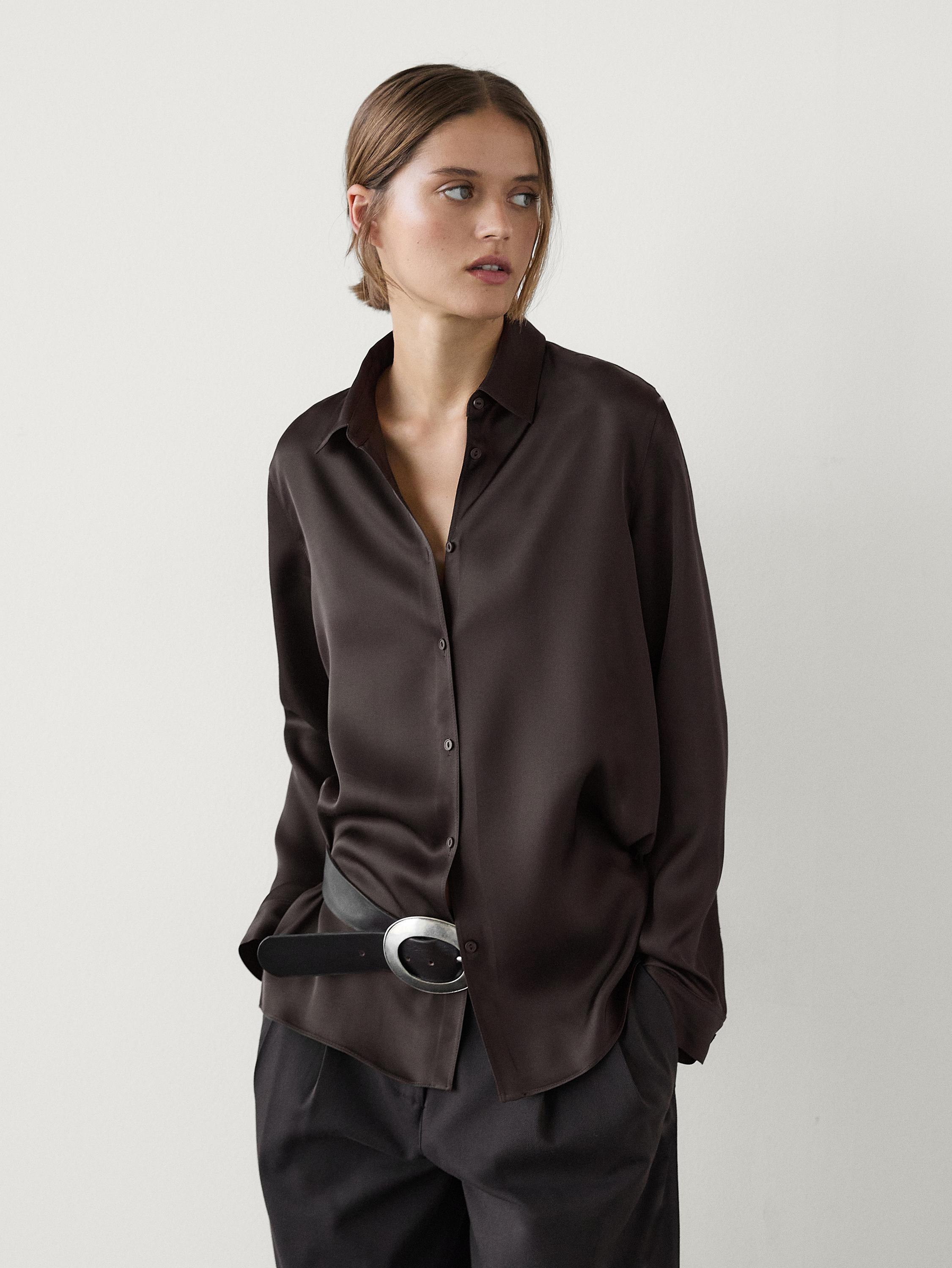 Long sleeve satin shirt with vents