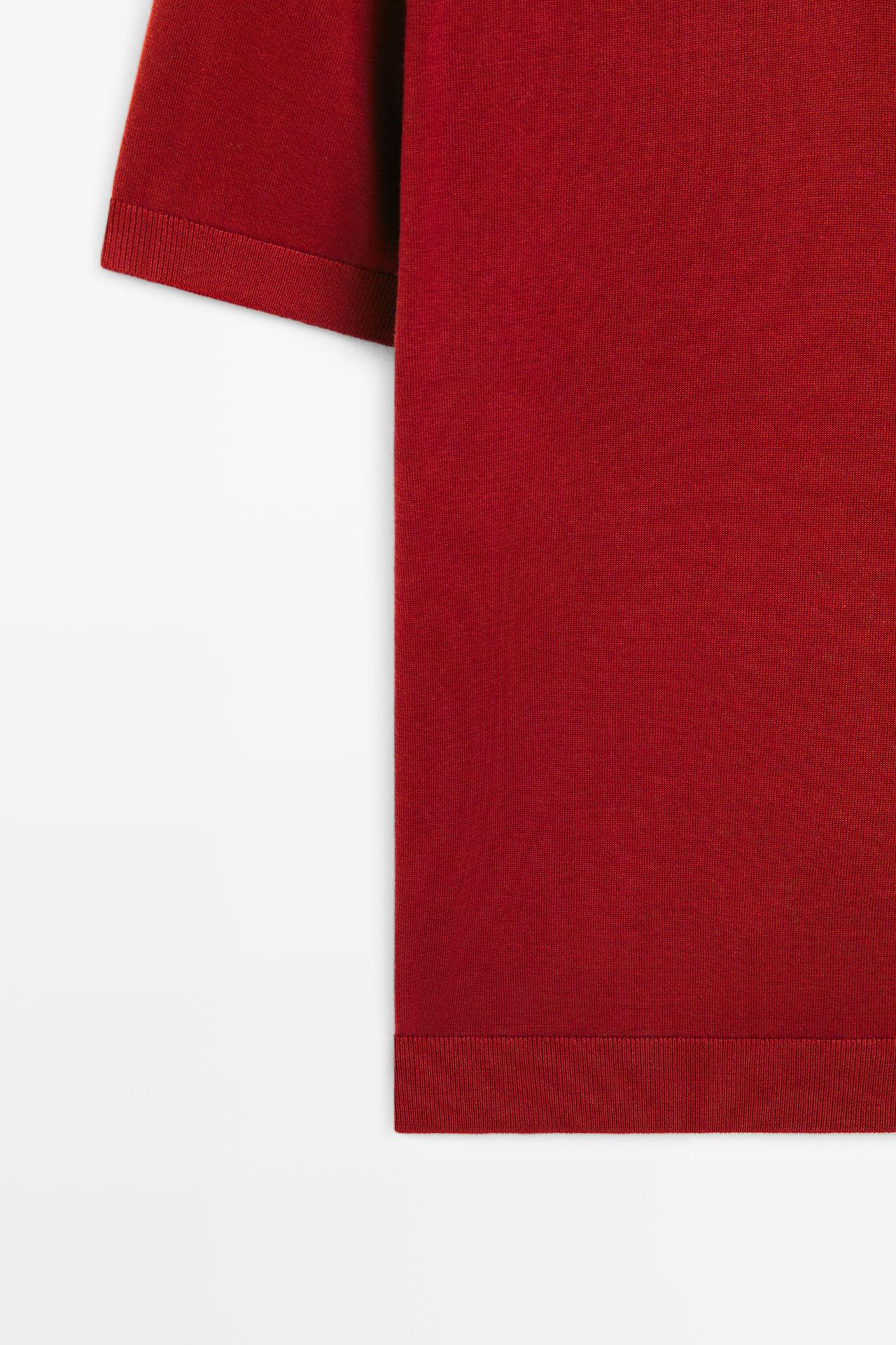 100% cotton knit polo sweater — RUBY RED