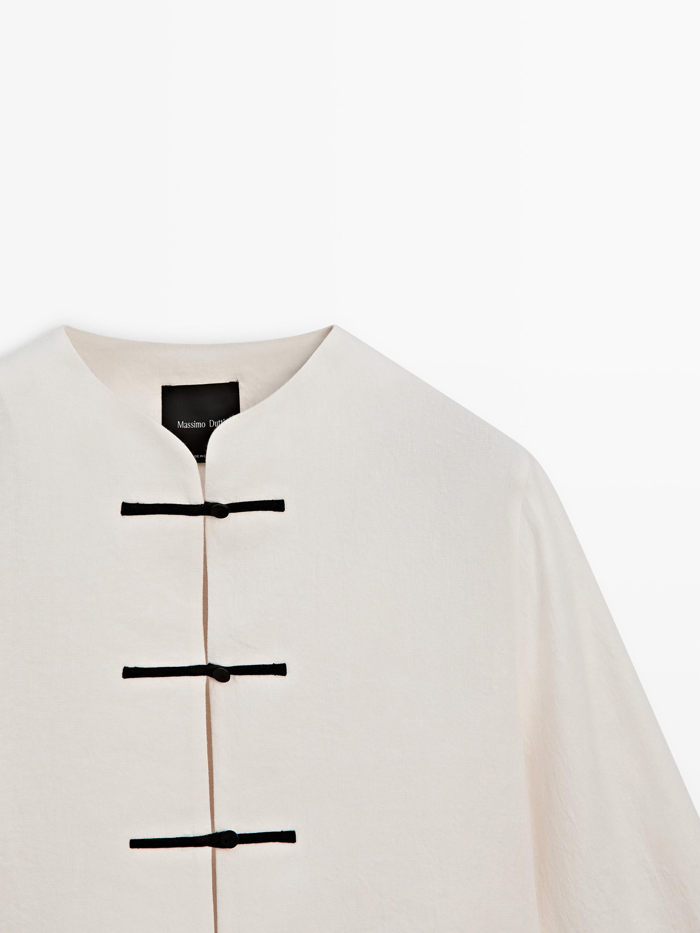 Linen overshirt with button details — CREAM