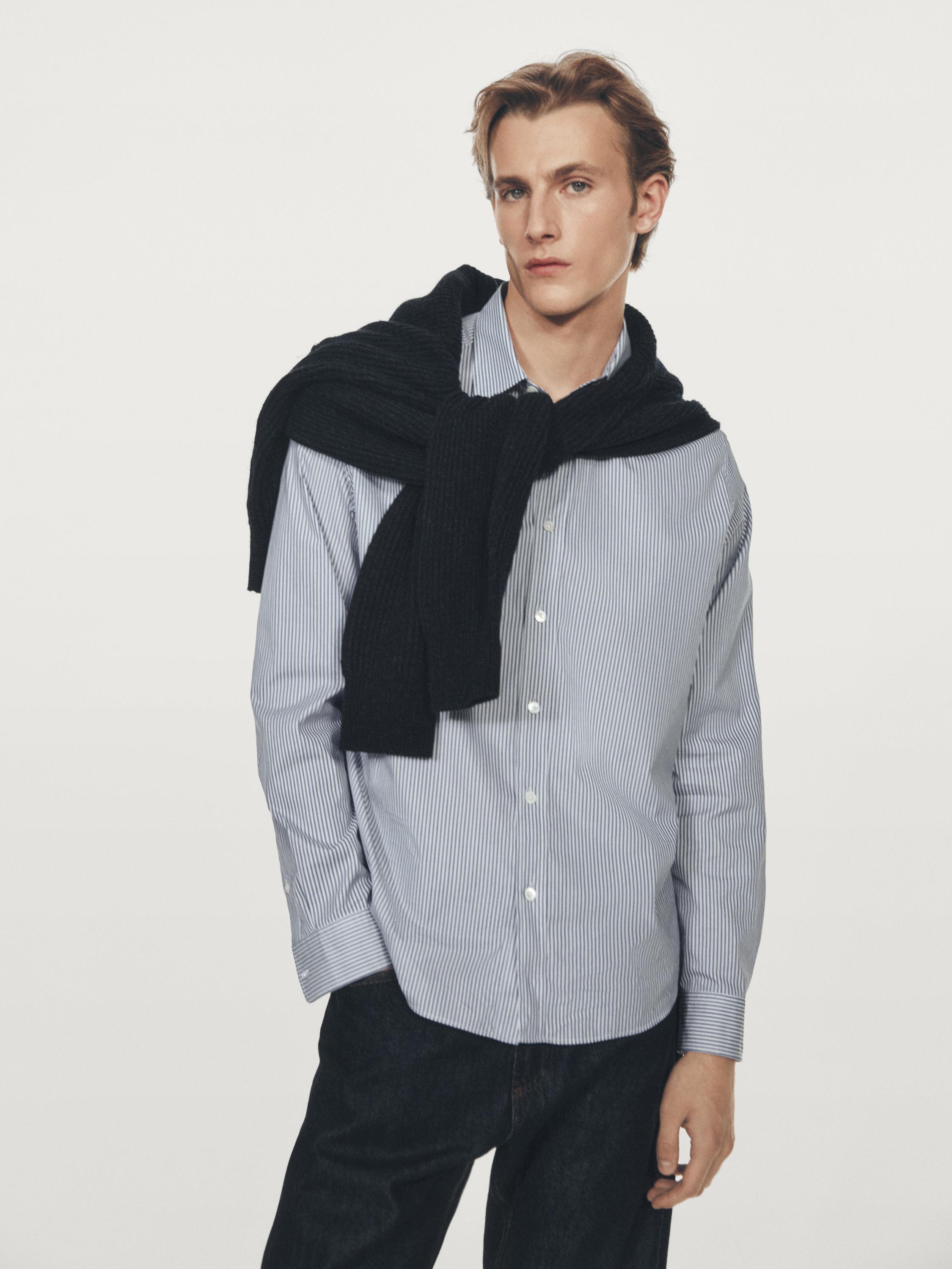 Regular fit striped poplin shirt