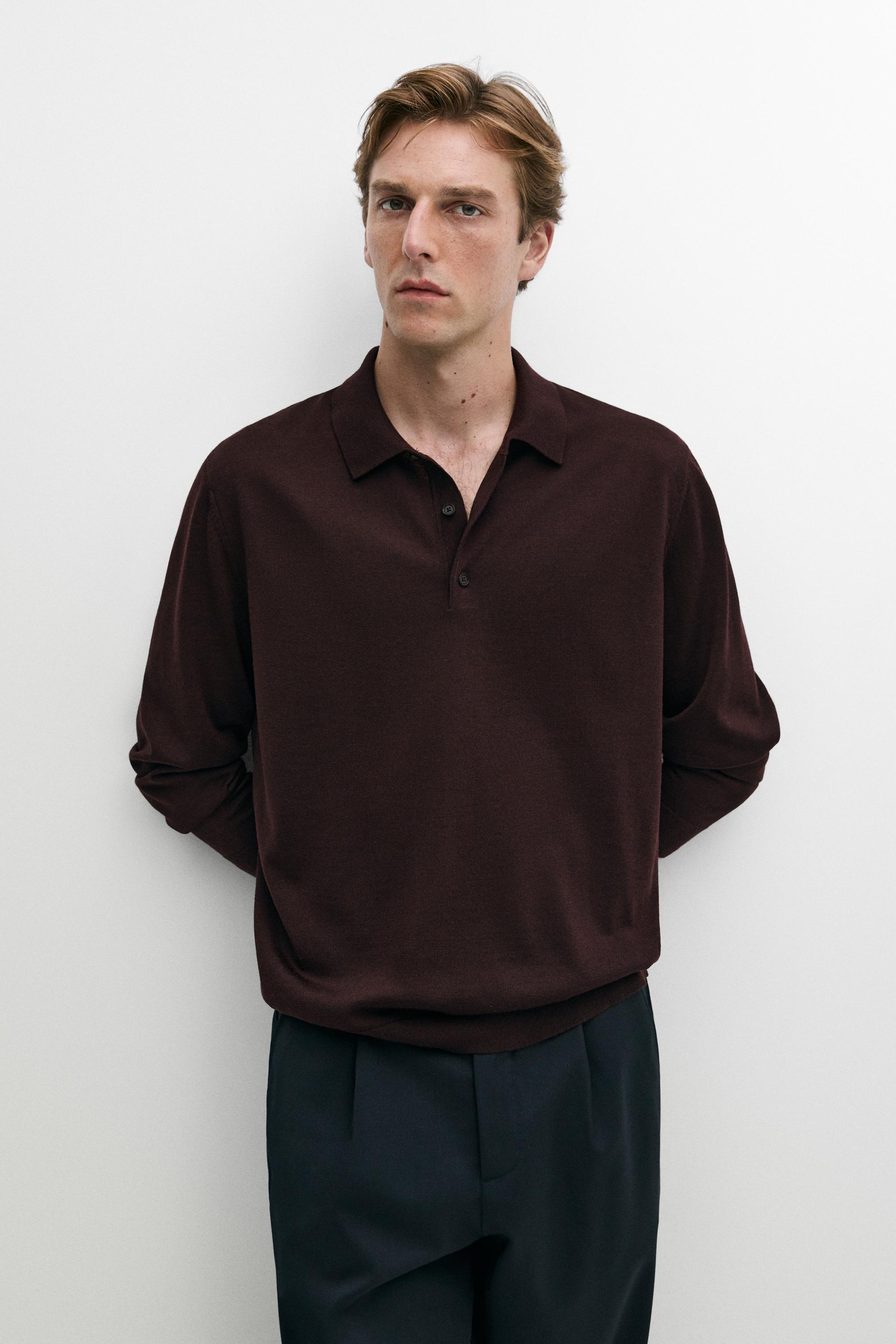 Pull polo en maille 100 % laine mérinos