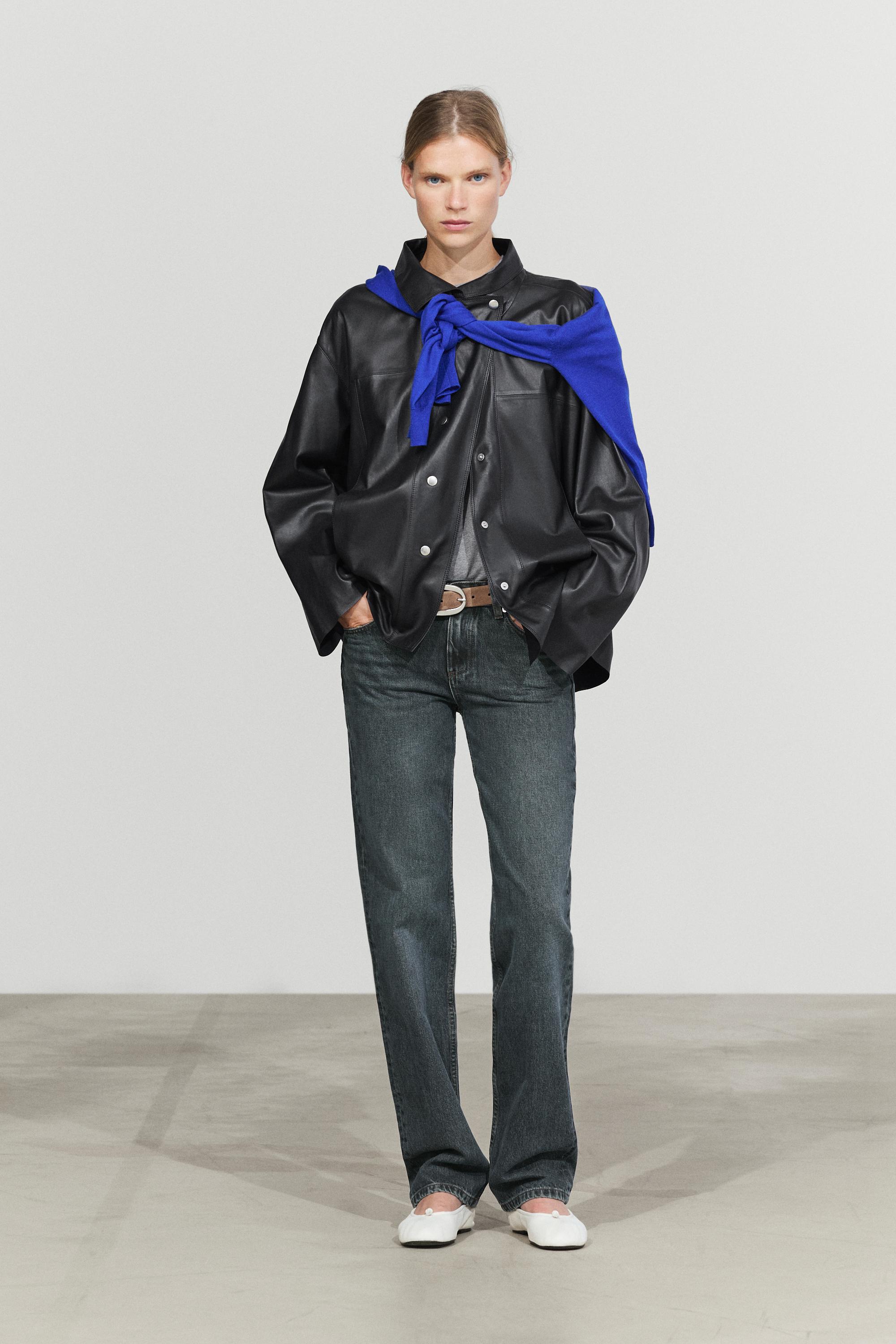 Leather button-detail jacket — BLACK