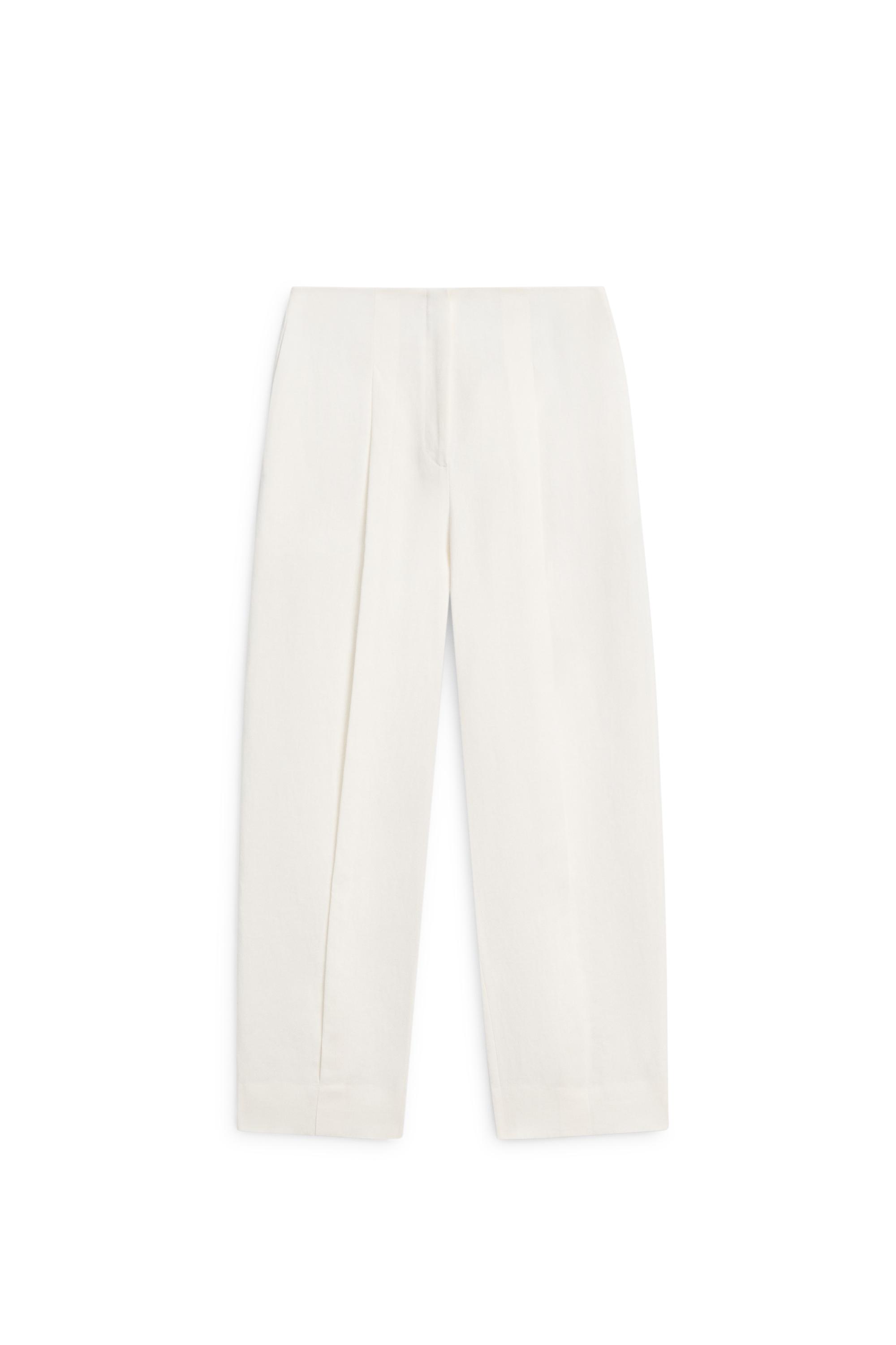 Pens detaylı keten paça manşetli pantolon