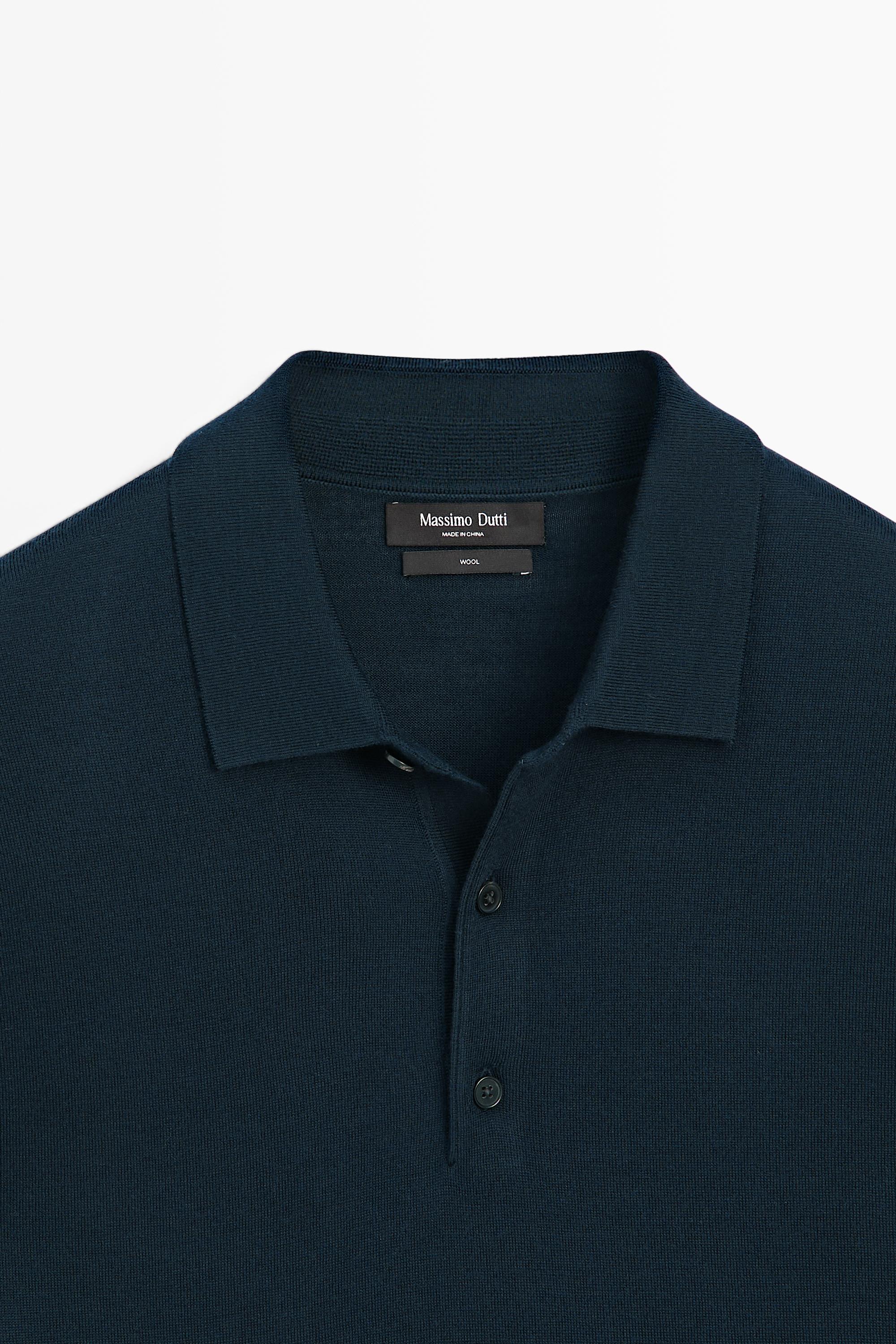 100% merino wool knit polo sweater — NAVY BLUE