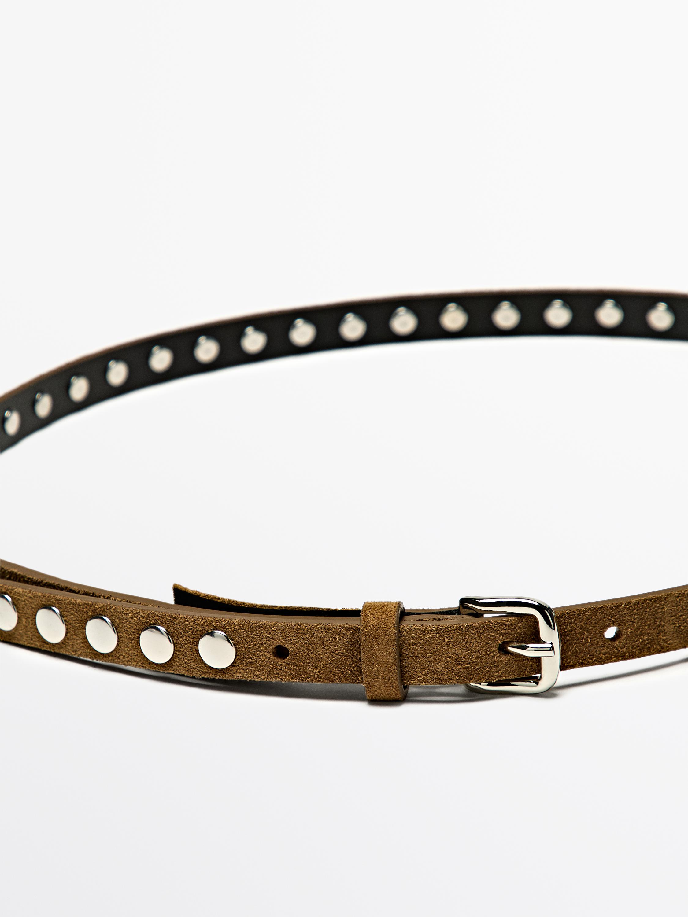 Thin leather belt with studs · Sand · Belts | Massimo Dutti