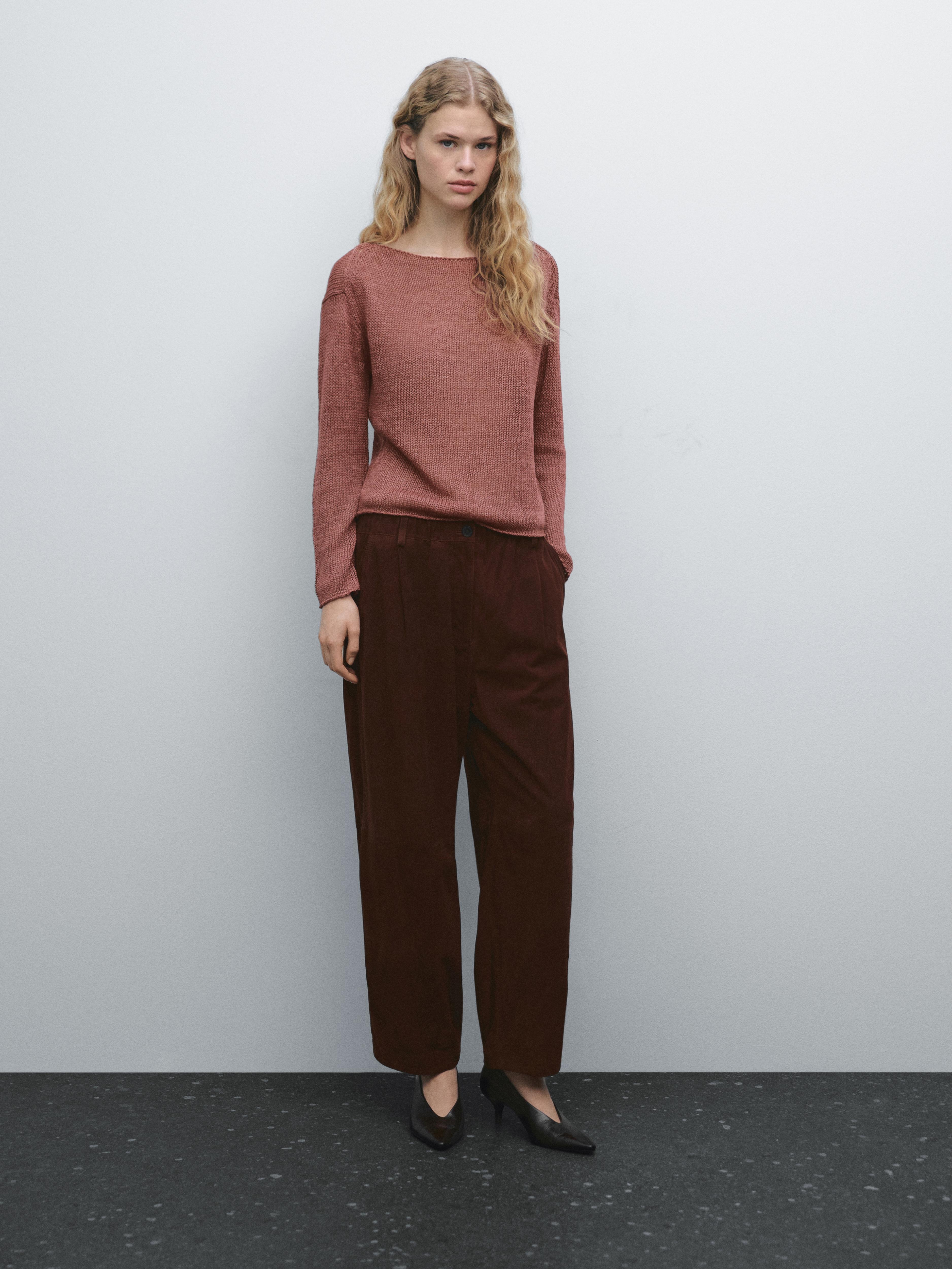 Boat neck linen knit sweater