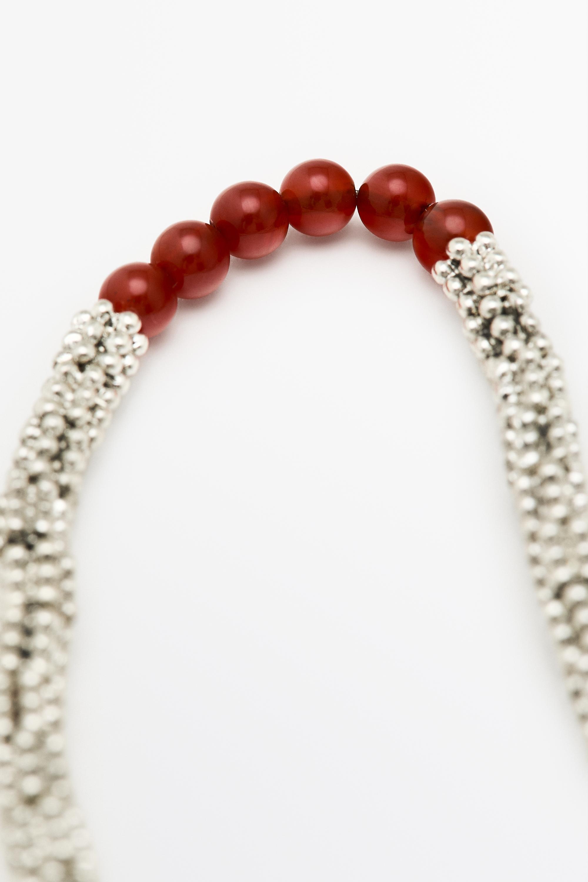 Mixed bead detail necklace — RED