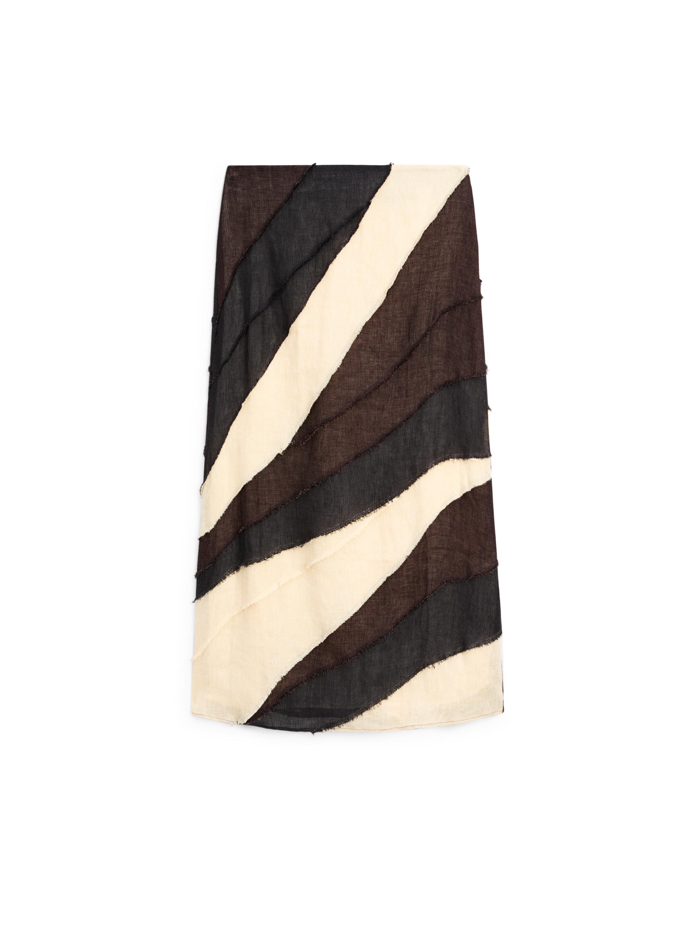 Layered contrast linen midi skirt — BROWN