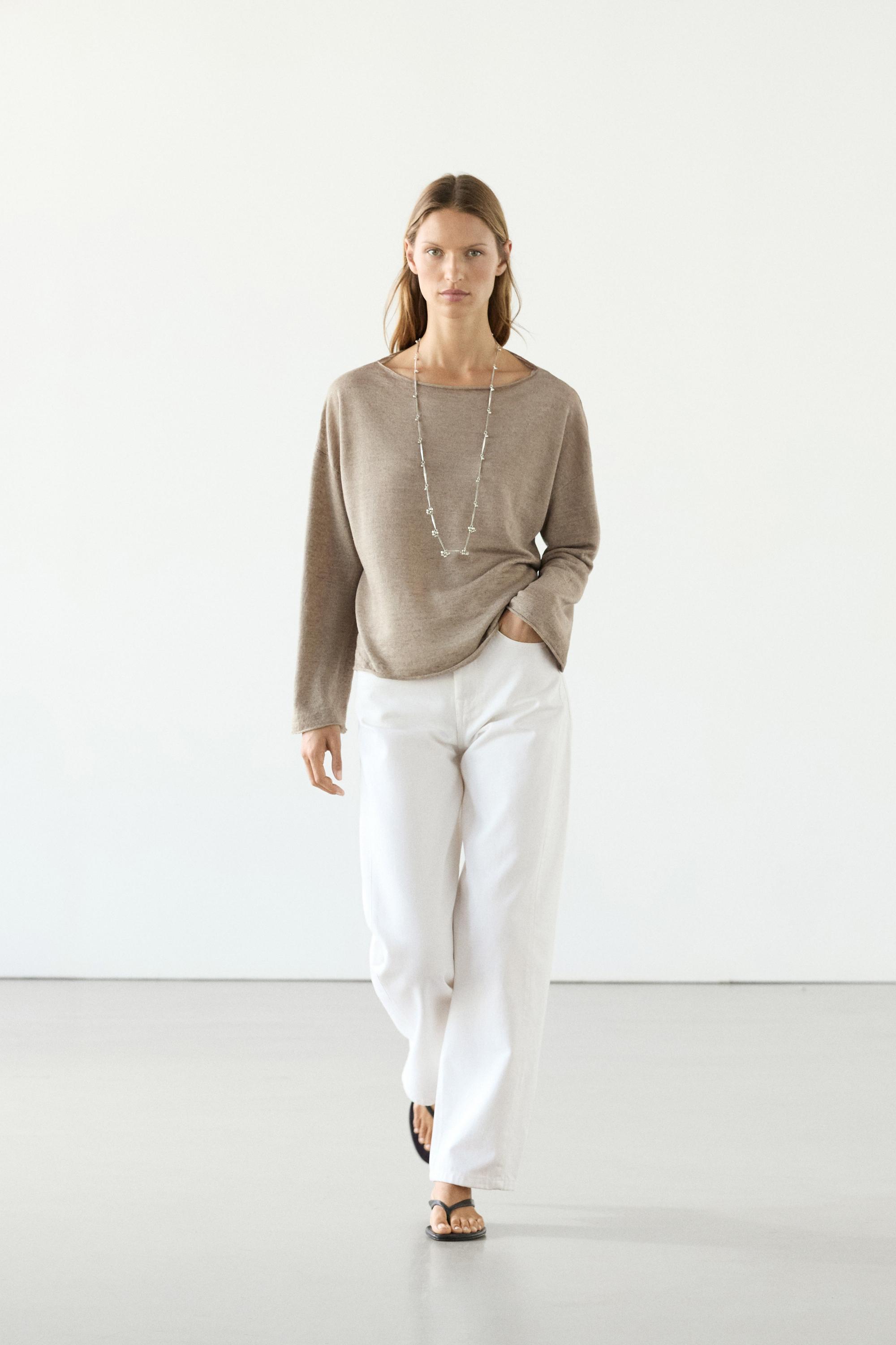 สเวตเตอร์ผ้าลินินถักคอปาด 100%