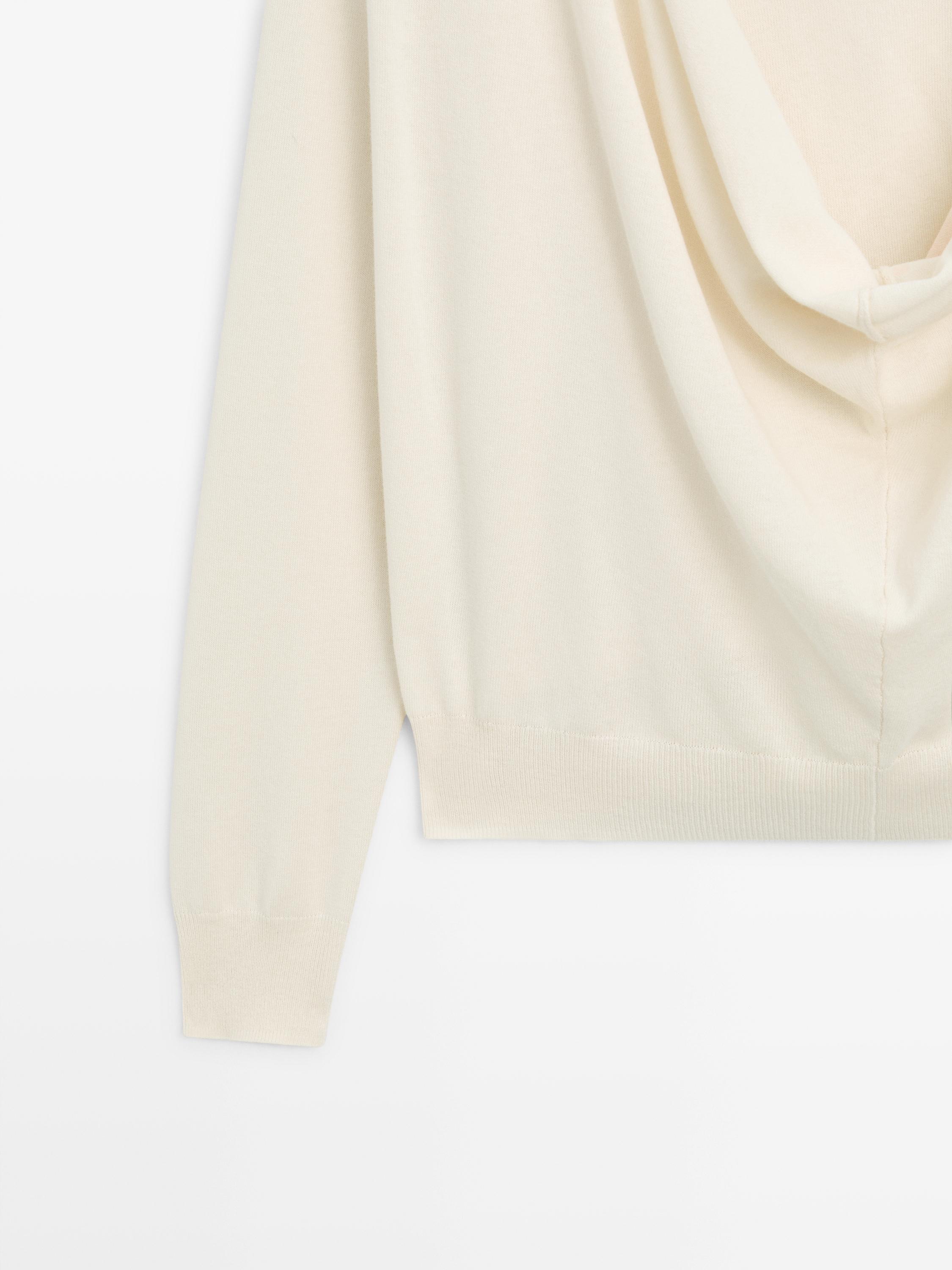 Cotton blend knit sweater with cowl neck