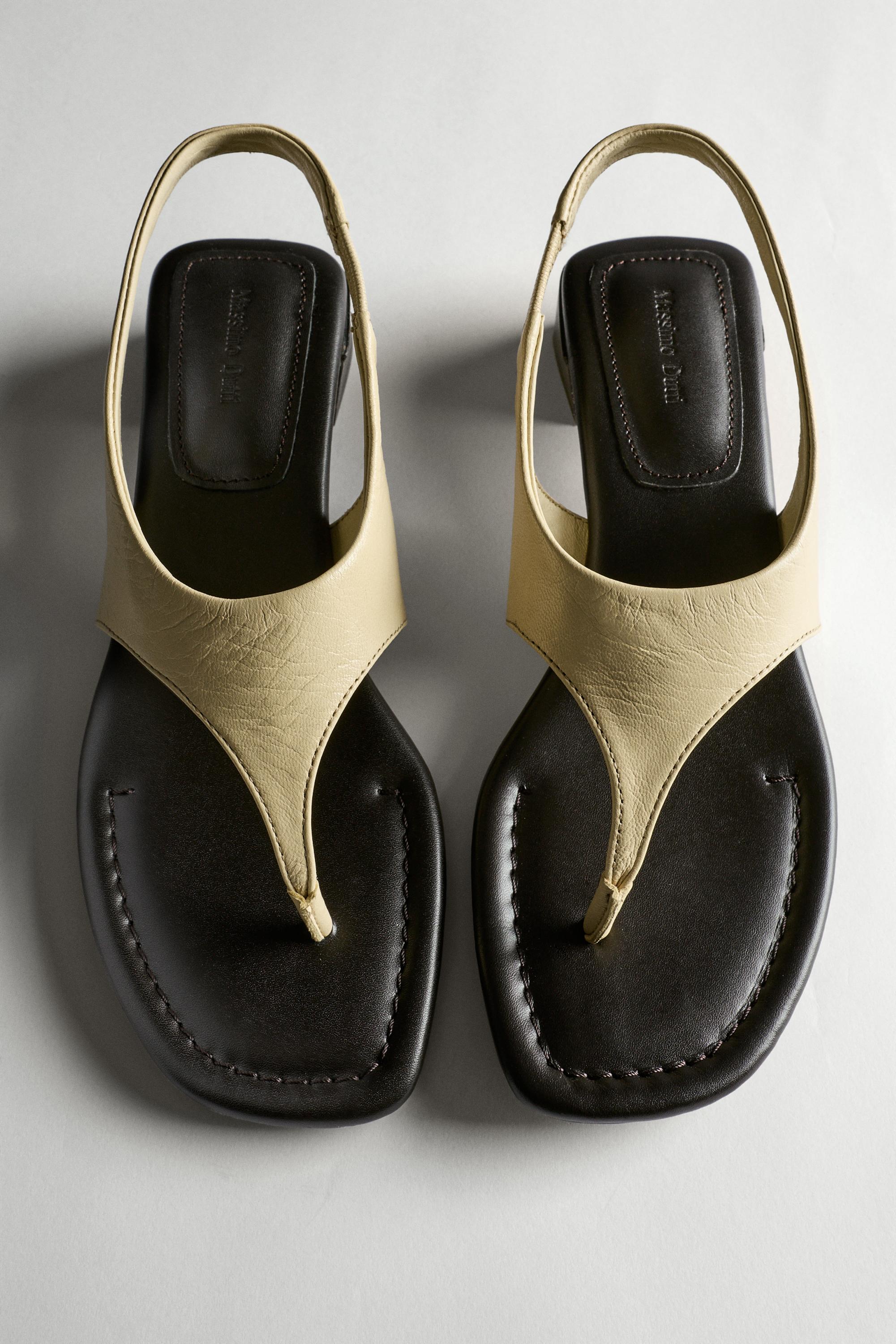 Leather sandals with block heel