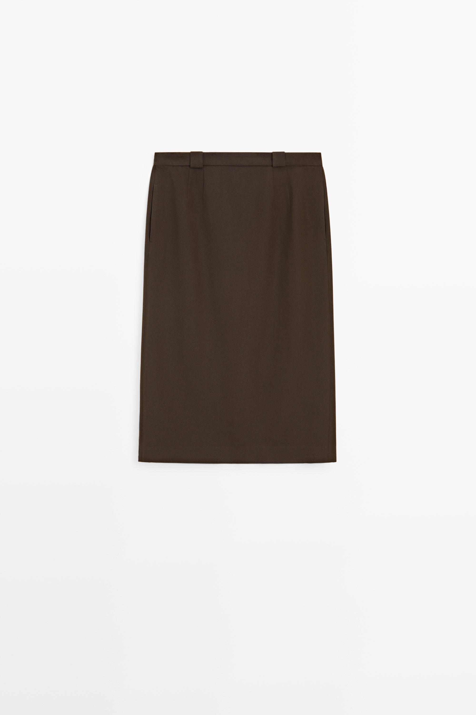 Wool blend straight midi skirt