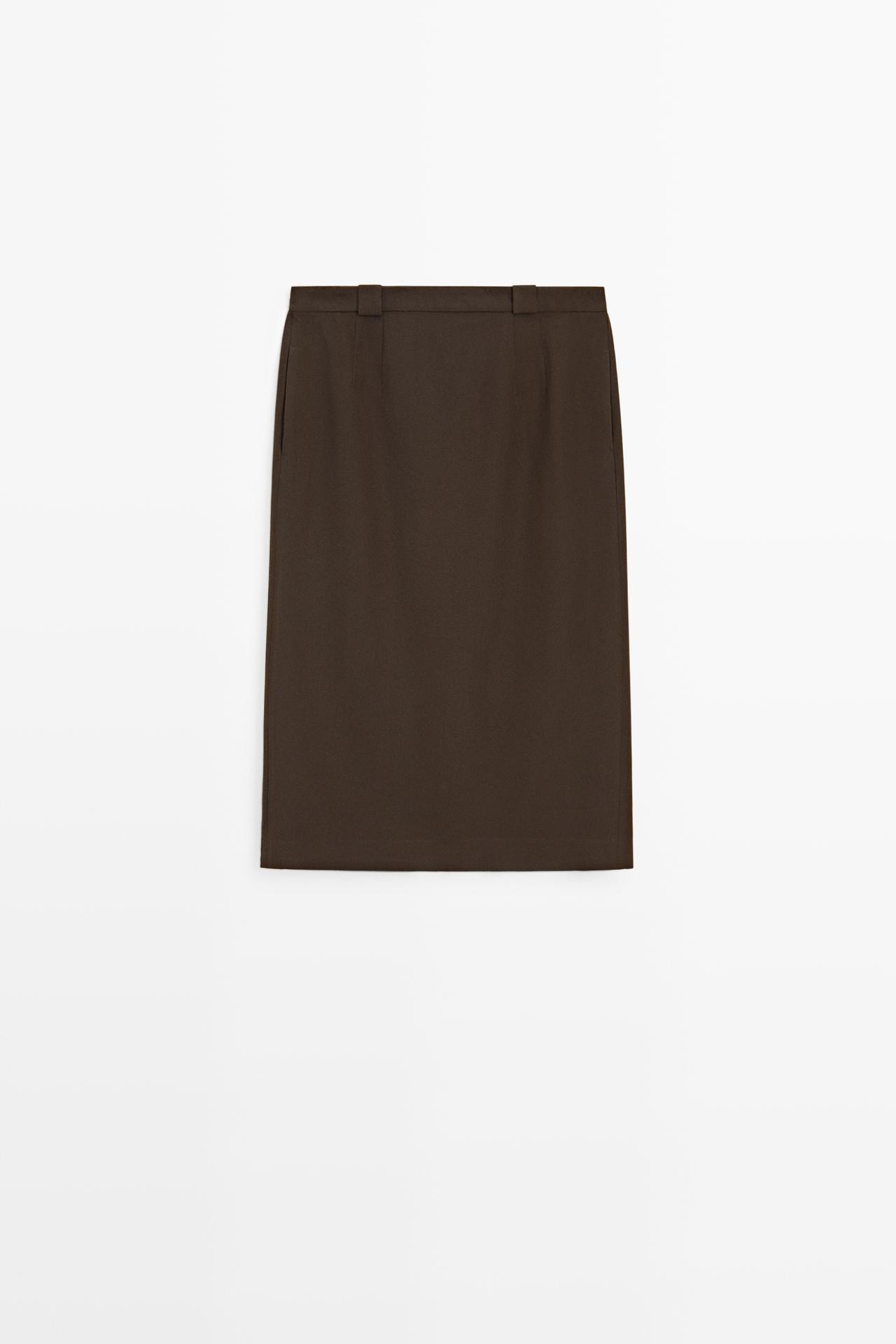 Straight wool blend midi skirt — BROWN