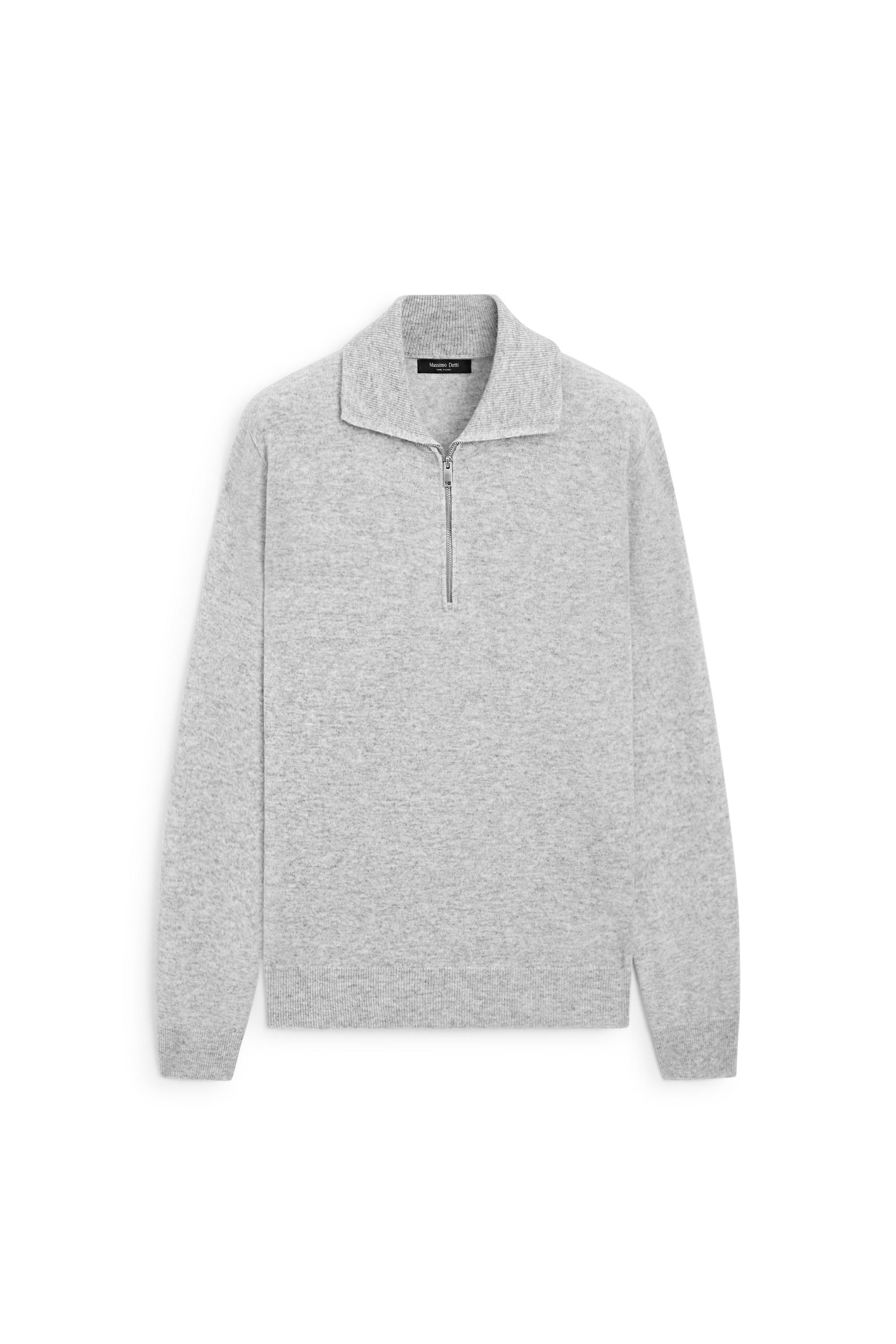 Mock neck zip-up knit sweater — GREY MARL