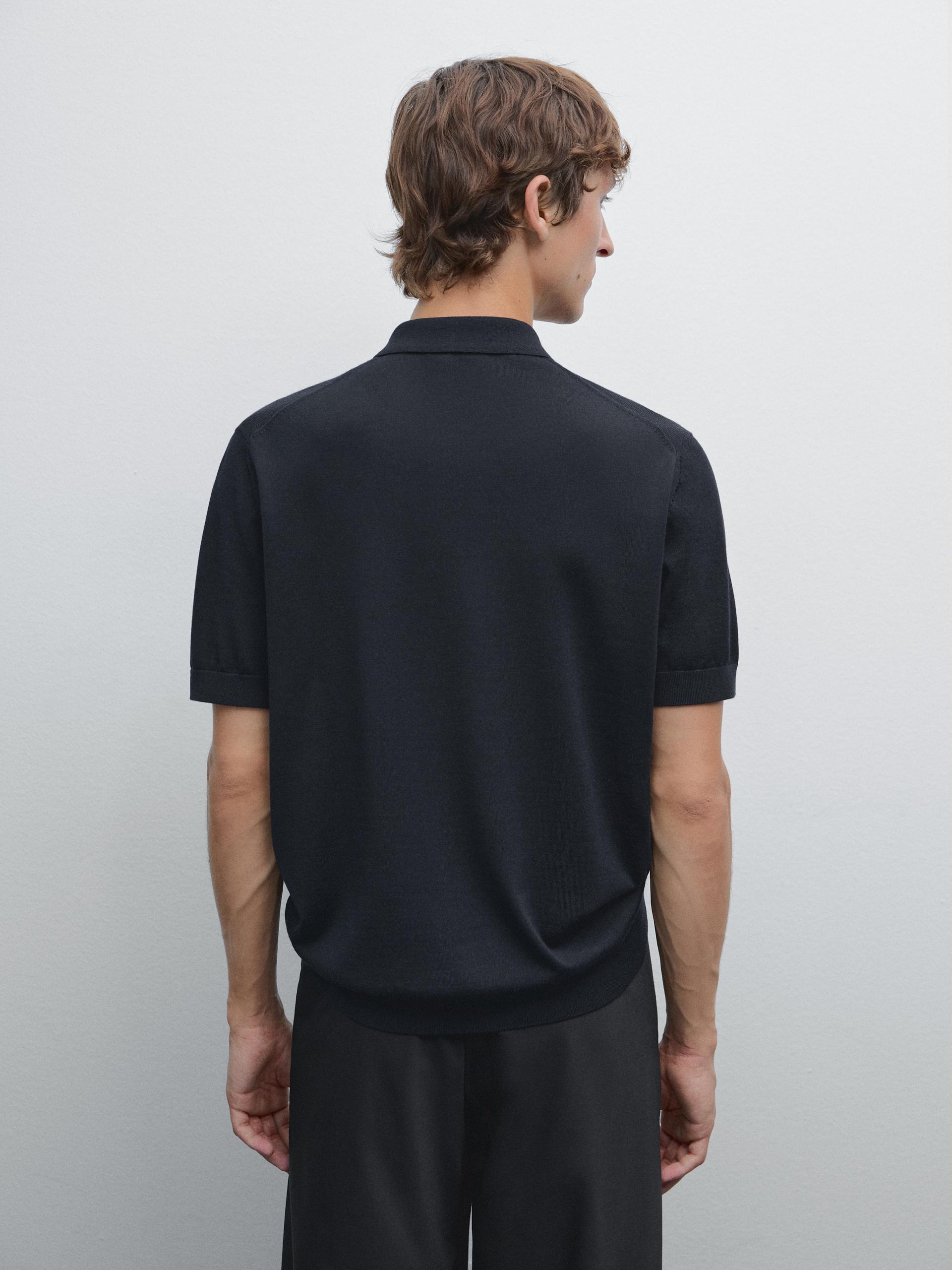 Polo In Maglia Con Collo Con Cerniera - Blu Marino - L - Massimo Dutti - Maschile