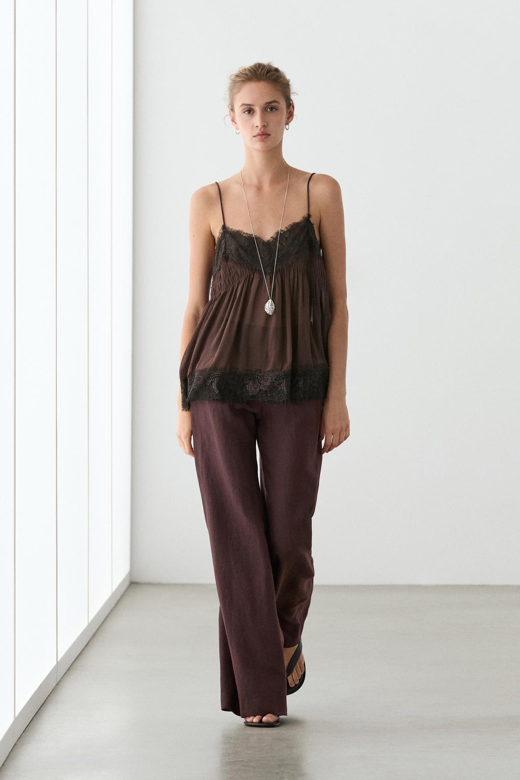 Massimo Dutti 100% kətan orta bel flared şalvar