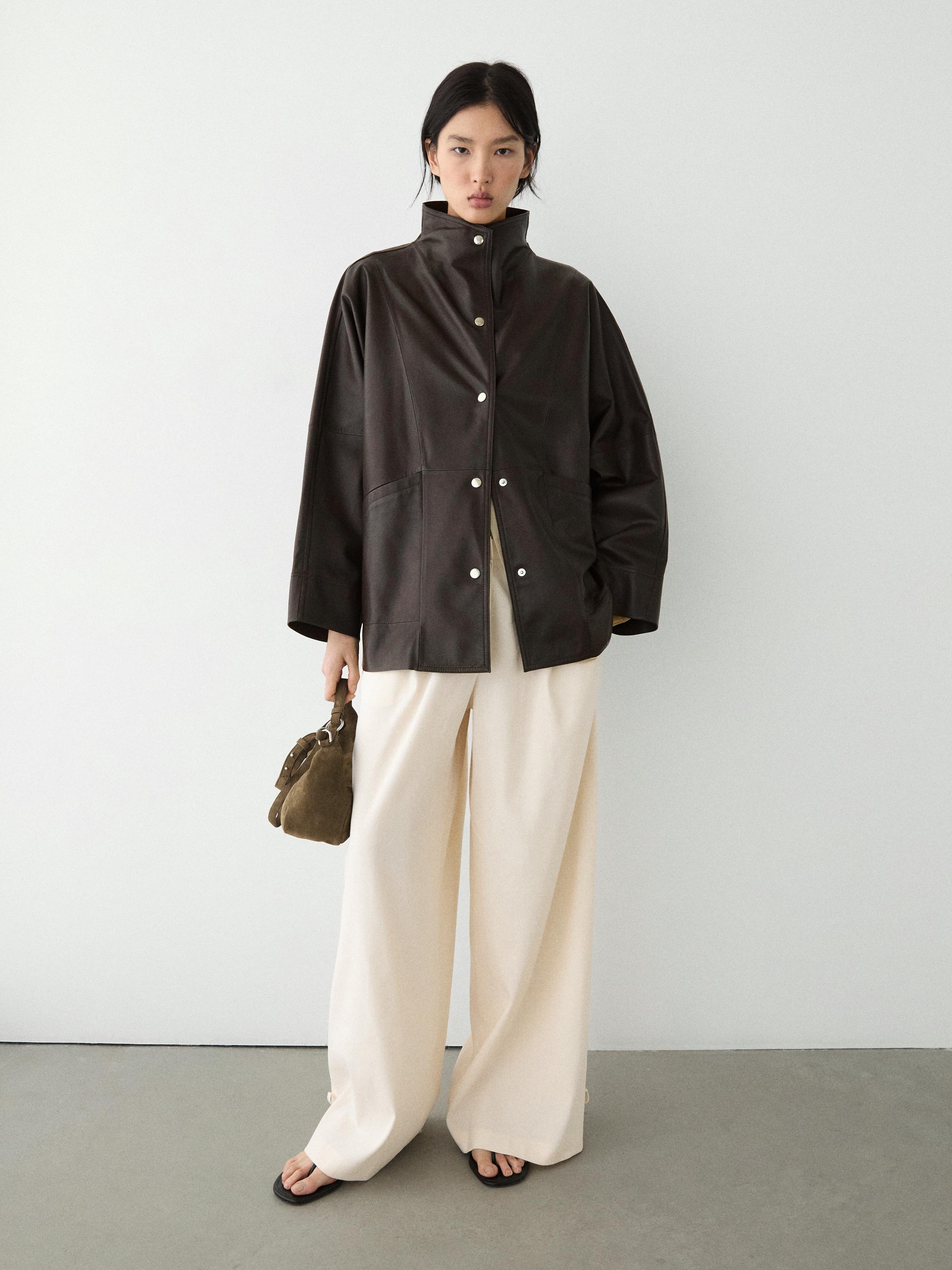 Nappa leather cape jacket — BROWN
