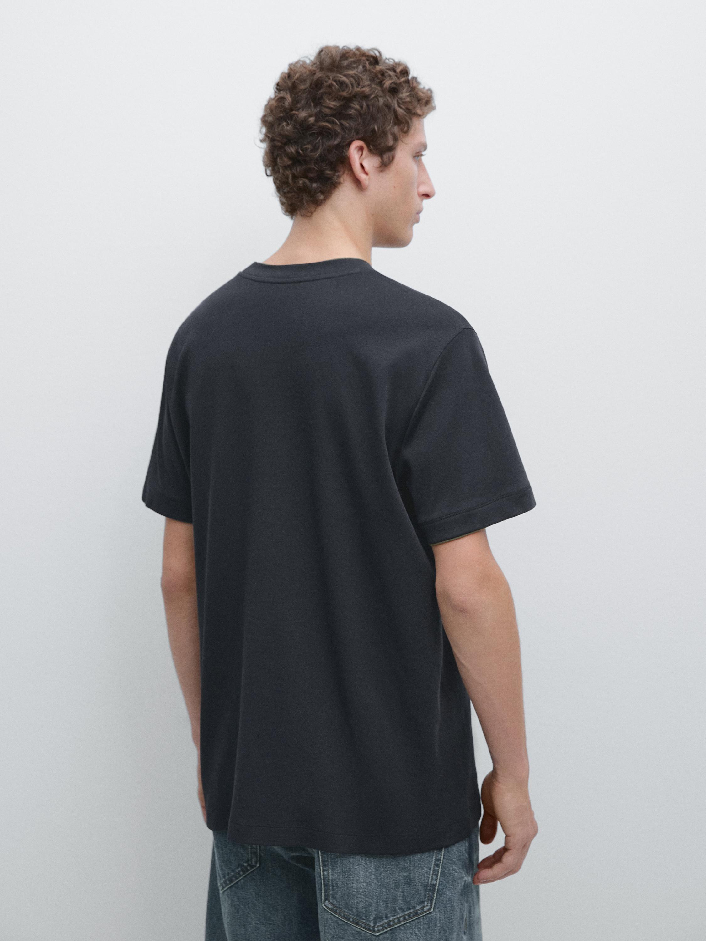 100% cotton T-shirt with contrast neckline — NAVY BLUE