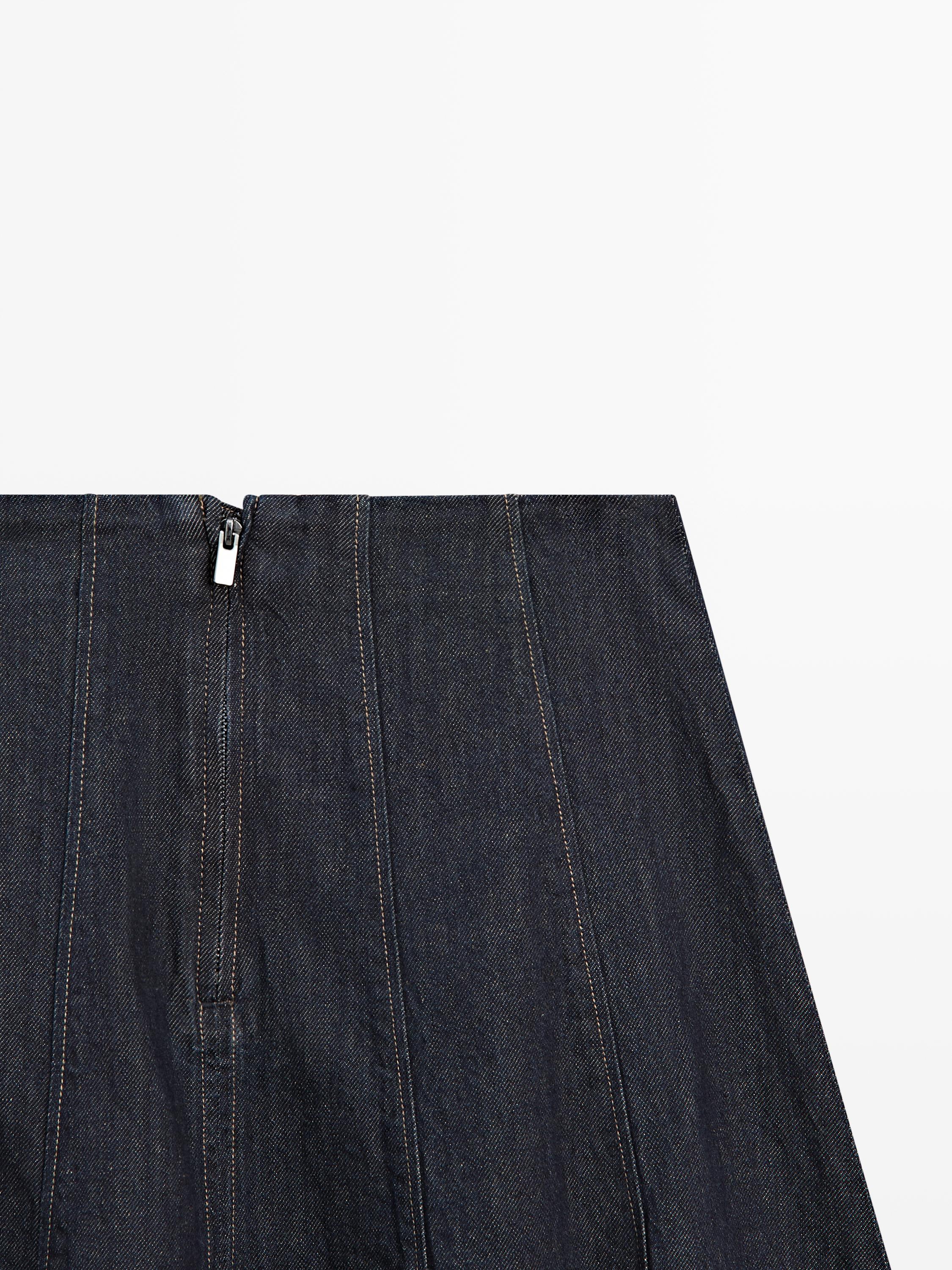 Denim godet midi skirt — DARK BLUE
