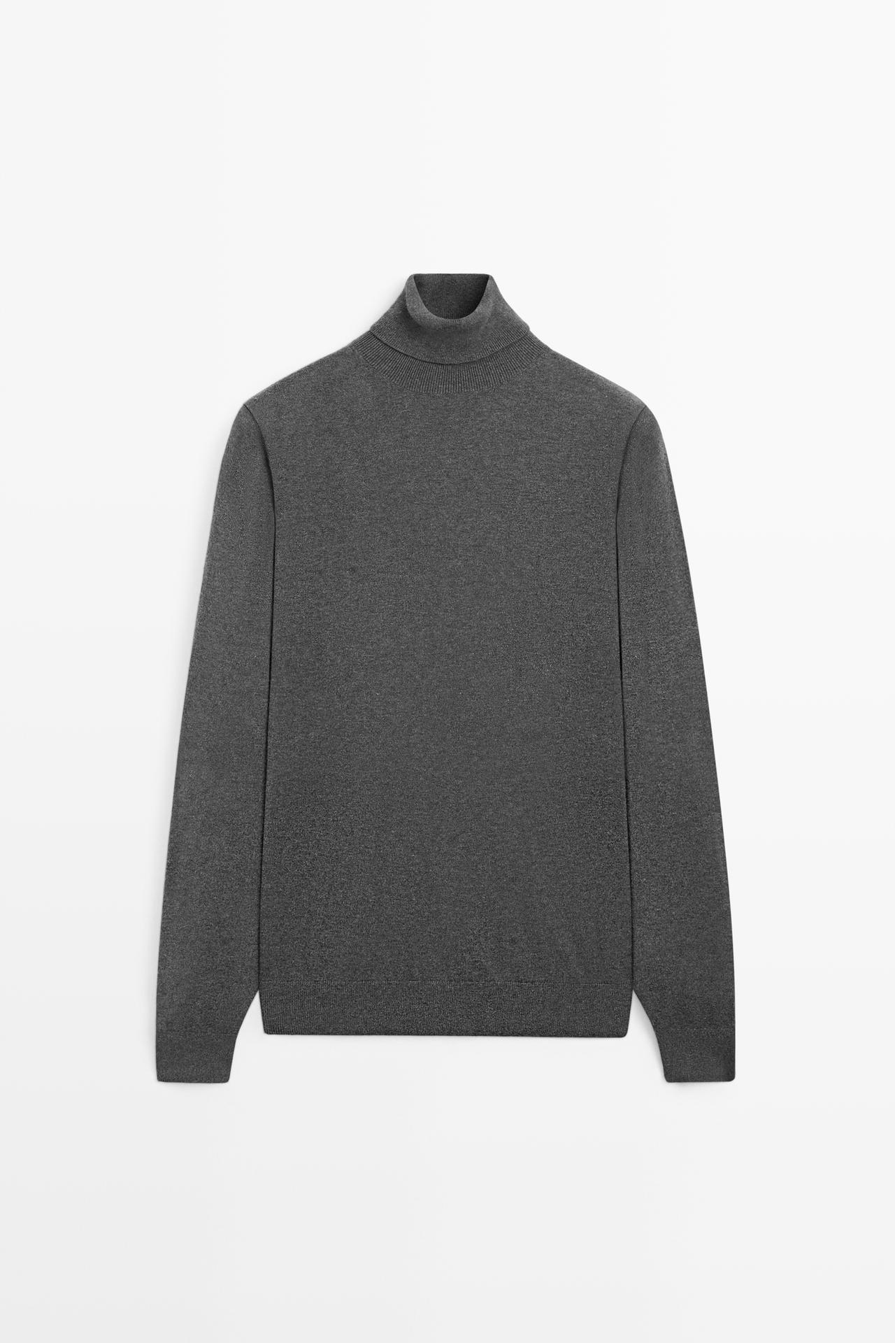 Cotton blend high neck knit sweater — CHARCOAL