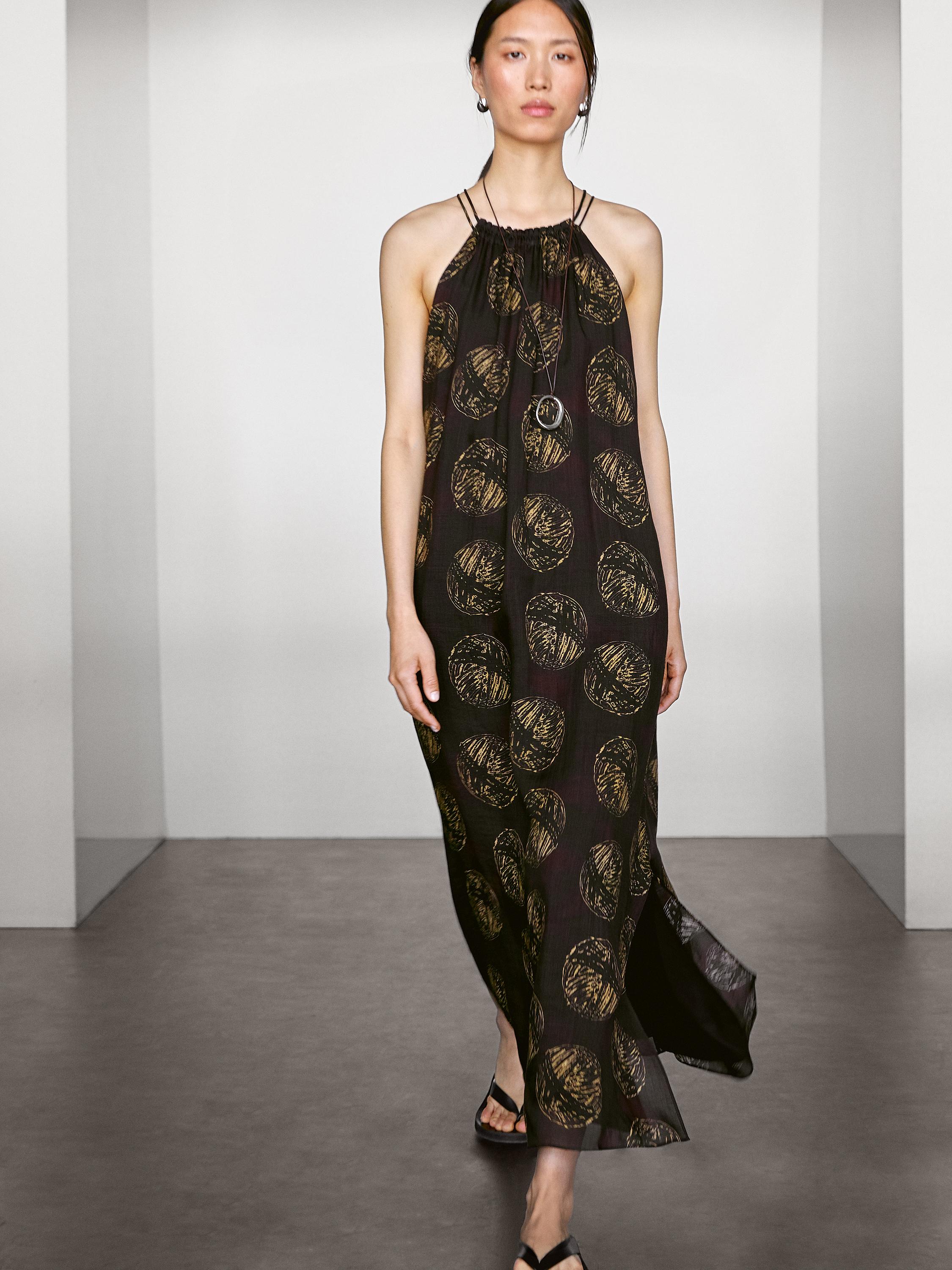 Vestido largo estampado con ramio